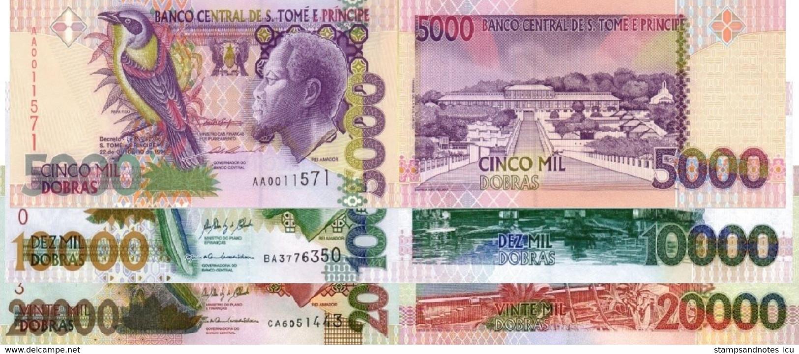 SAINT THOMAS & PRINCE 5000 10000 20000 Dobras P 65 66 67 UNC Set Of 3 Banknotes - Sao Tomé Et Principe