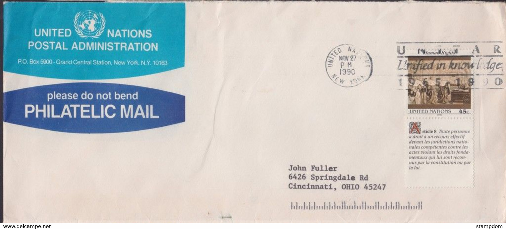 UNITED NATIONS NY1990 COVER To USA @D8996L - Briefe U. Dokumente