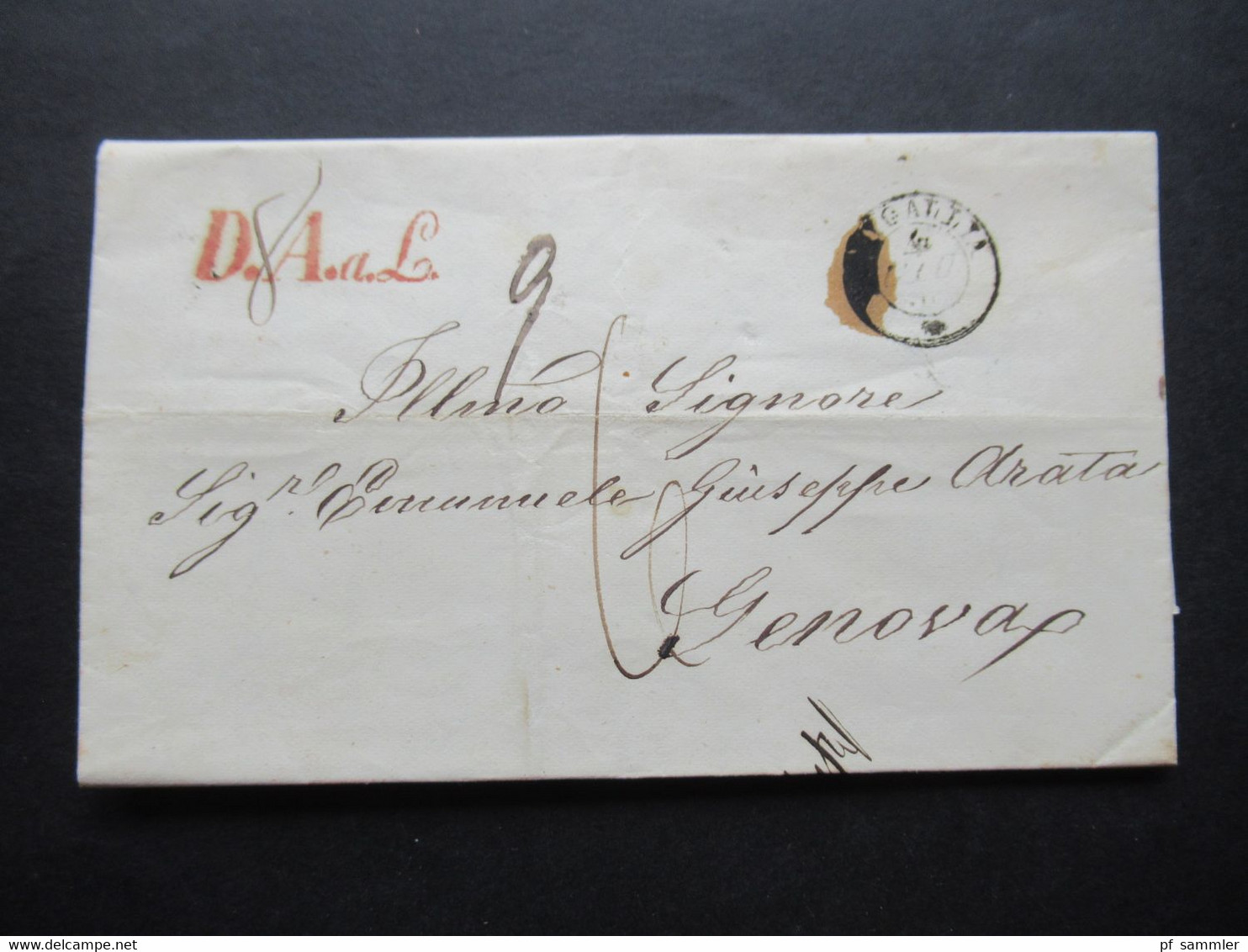 Italien Klassik 1858 Stempel ...ygallia Und Ank. Stempel Genova Arrivo Und Roter L1 D.A.a.L. Faltbrief Mit Inhalt - Lombardije-Venetië