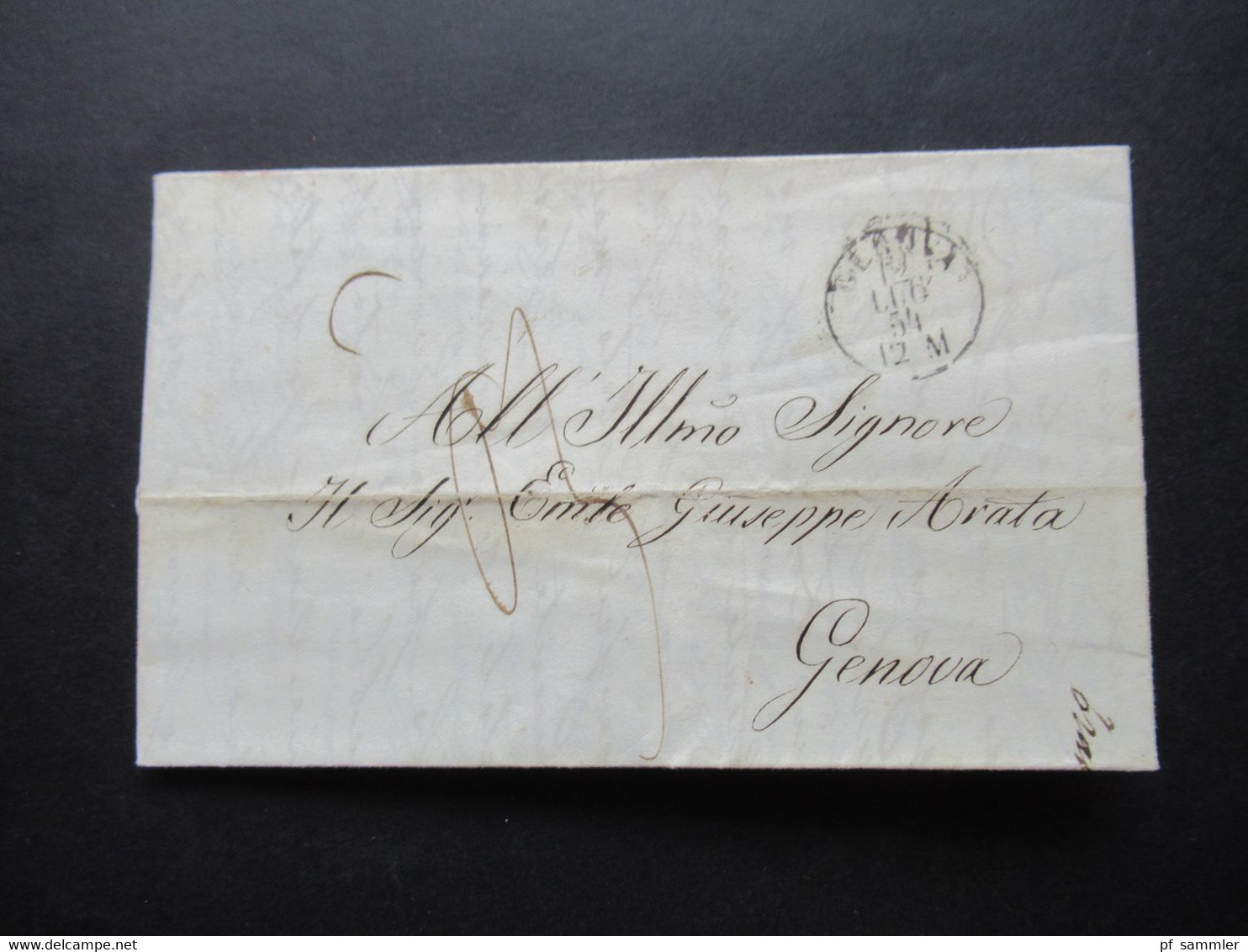 Italien Klassik 1854 Stempel Genova Faltbrief Mit Inhalt Und Ank. Stempel Genova Arrivo Geschrieben In Roma / Rom - Lombardo-Venetien