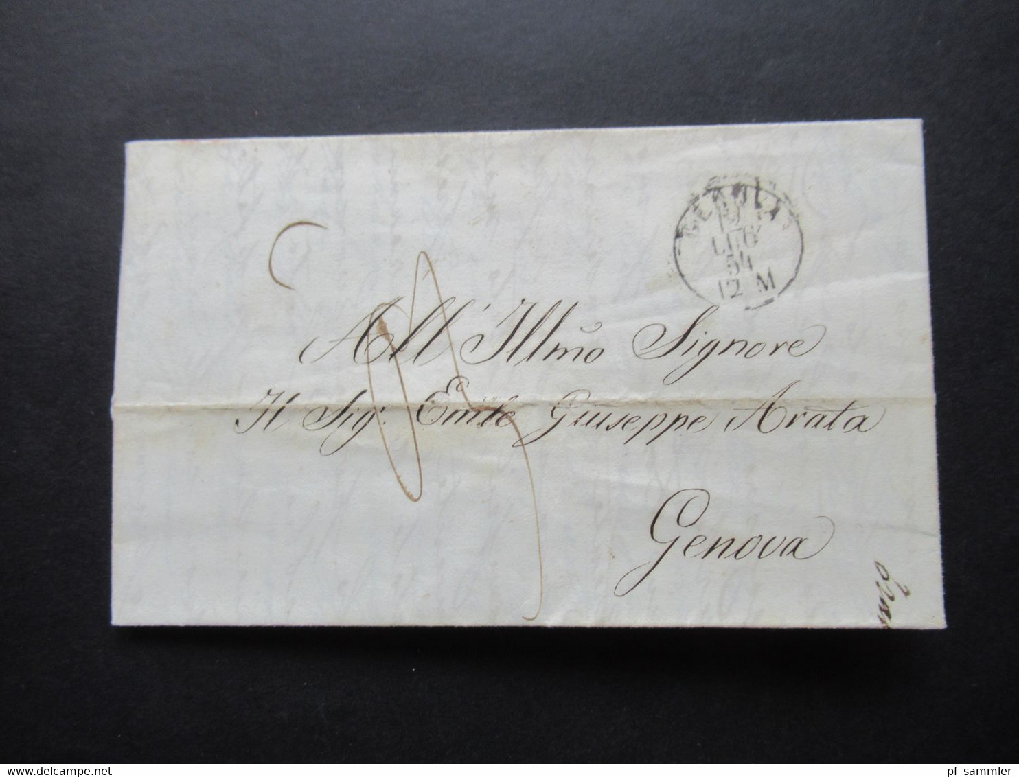 Italien Klassik 1854 Stempel Genova Faltbrief Mit Inhalt Und Ank. Stempel Genova Arrivo Geschrieben In Roma / Rom - Lombardo-Vénétie