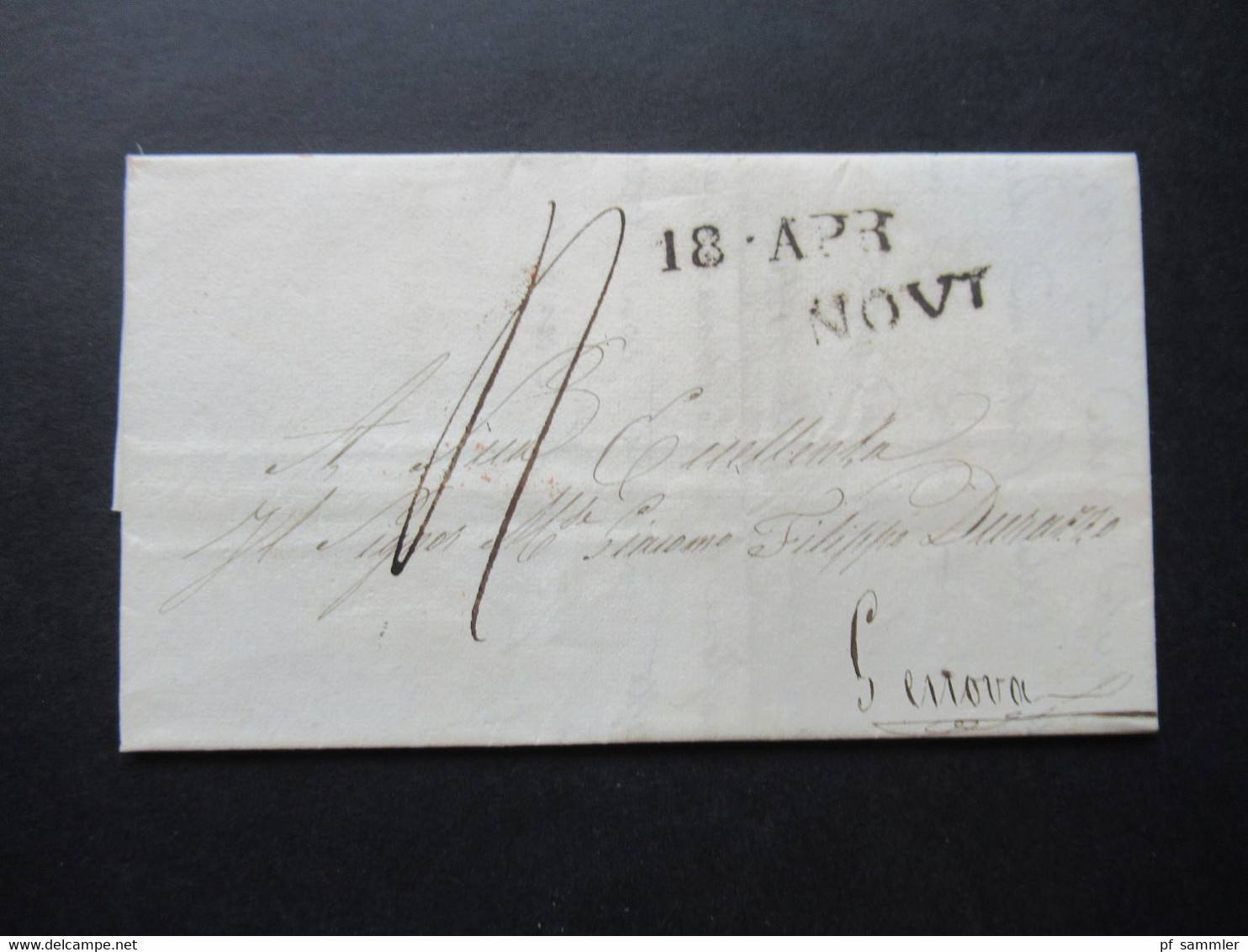 Italien Vorphila 1838 Schwarzer Stempel L2 18. Apr Novi Faltbrief Mit Inhalt Nach Genova Rücks. Roter L1 16. Aprile - ...-1850 Voorfilatelie