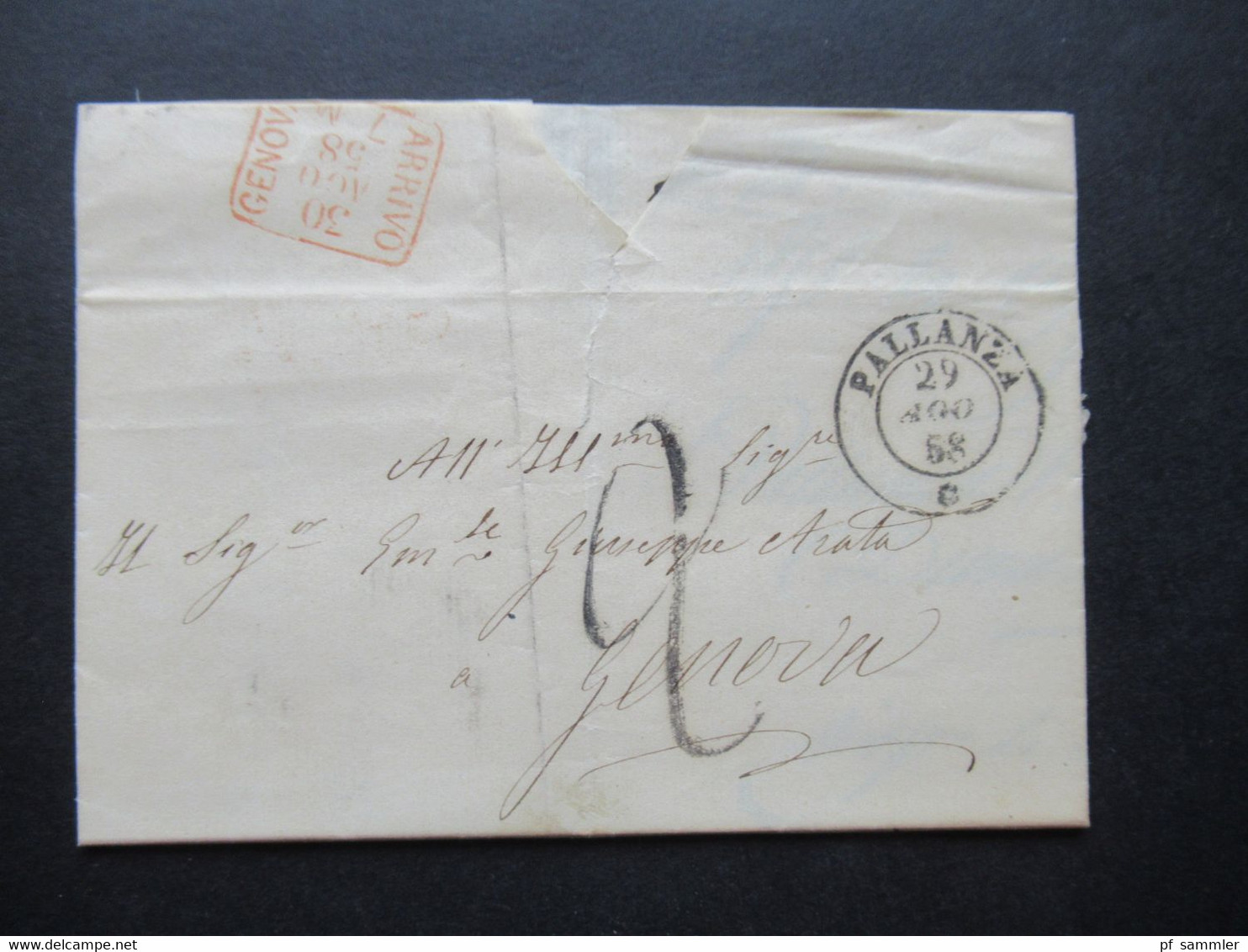 Italien Klassik 1858 Stempel Pallanza Und Ank. Stempel Genova Arrivo Faltbrief Mit Inhalt - Lombardo-Venetien