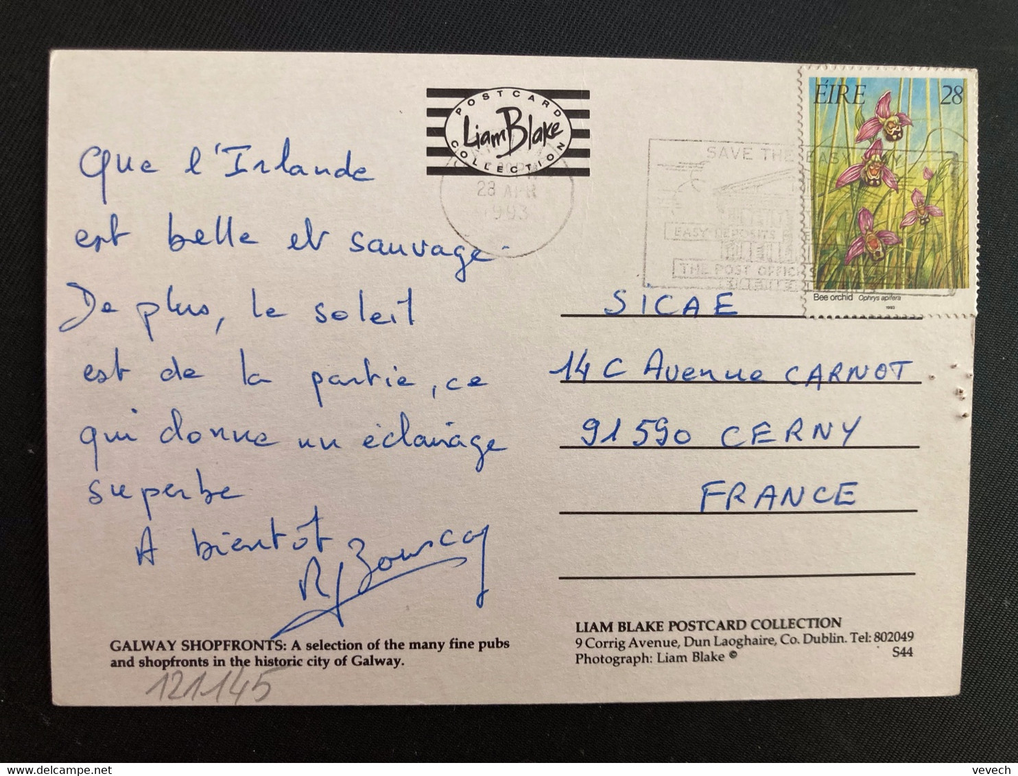 CP Pour La FRANCE TP OPHRYS APIFERA 28 OBL.MEC.28 APR 1993 - Cartas & Documentos