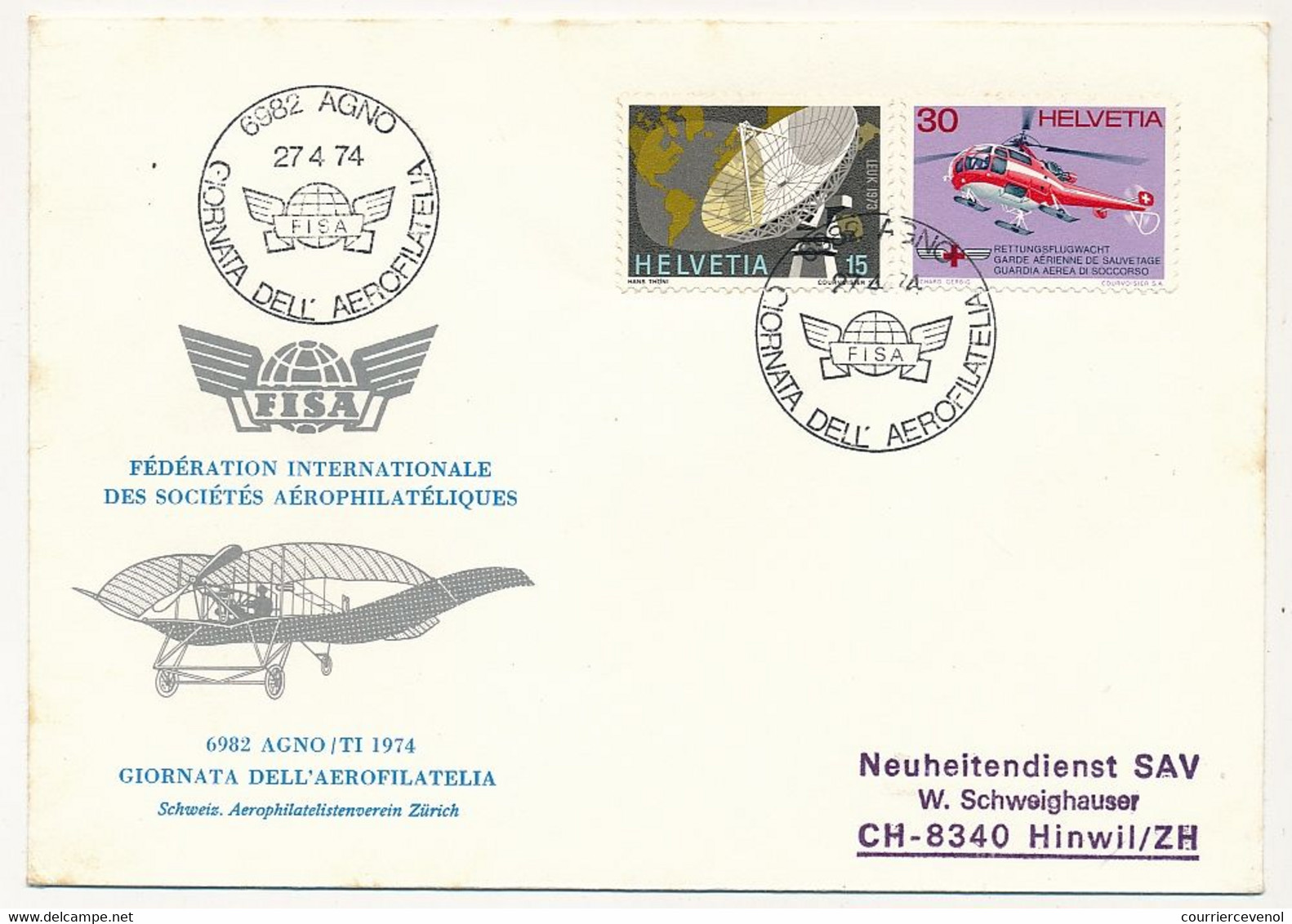 SUISSE - 6 Env. Affr 30c Hélicoptère - Garde Aérienne De Sauvetage - Cachets Spéciaux, Premier Vol, Omec 1973/1975 - Storia Postale