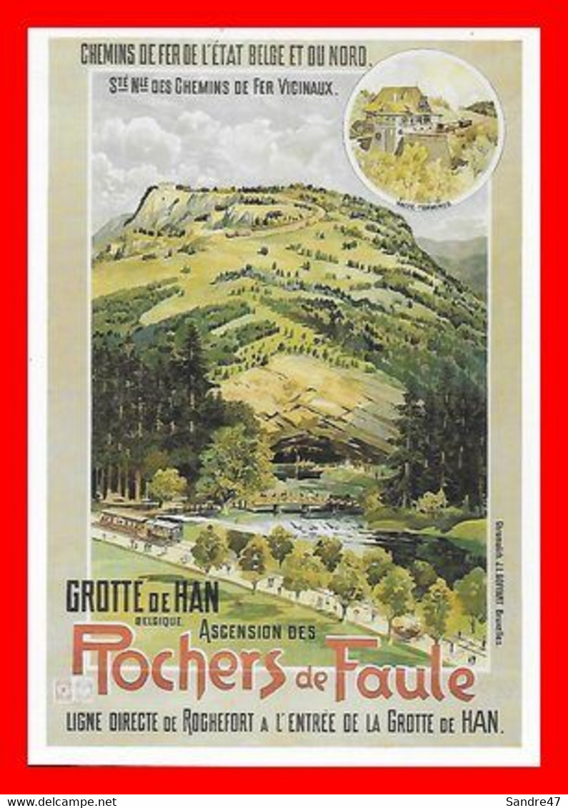 CPSM/gf Affiche. Chemins De Fer De L'état Belge Et Du Nord. Grottes De Han Et Rochers De Faule...O003 - Advertising