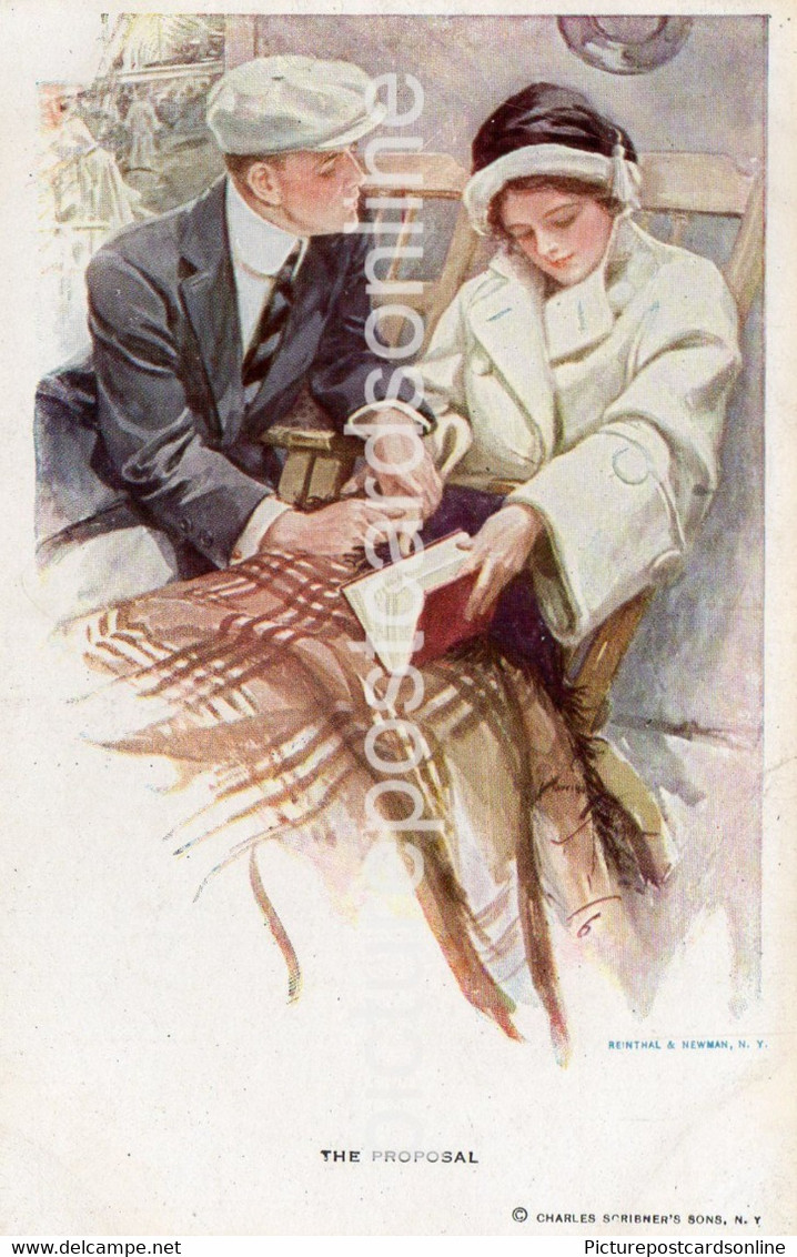 THE PROPOSAL OLD COLOUR ART POSTCARD SIGNED HARRISON FISHER GLAMOUR REINTHAL & NEWMAN NO 186 - Fisher, Harrison