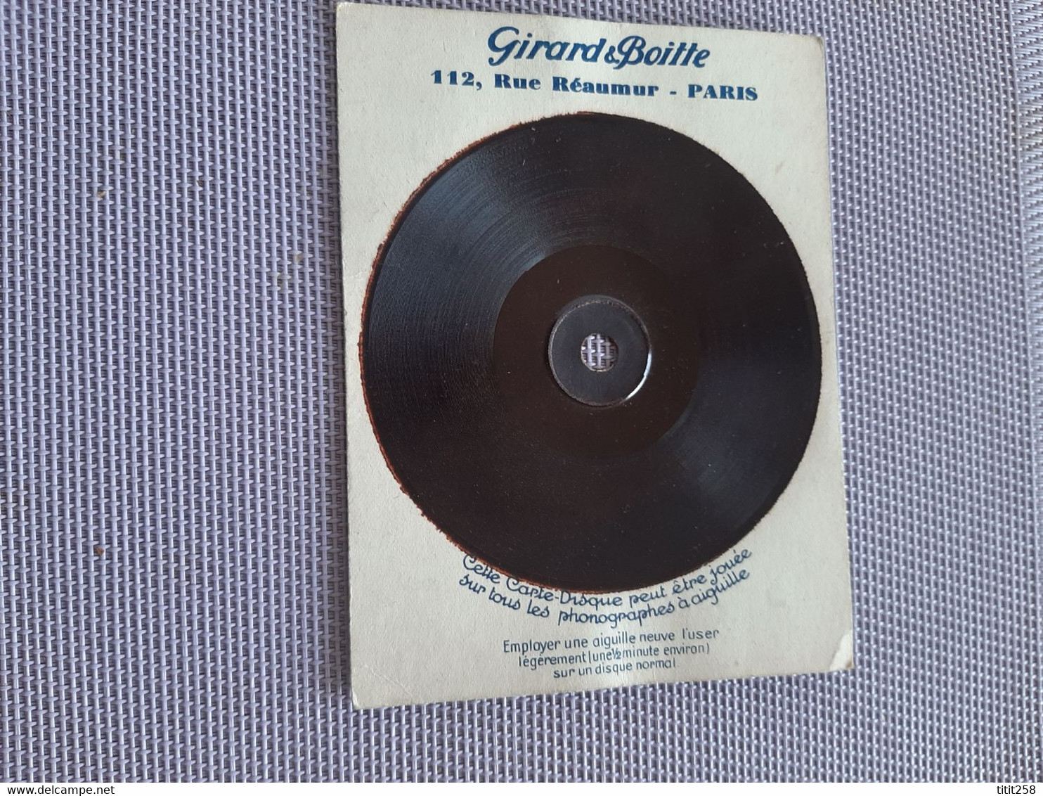 Carte Disque Phonographes Offert Par La Maison Girard Boitte Paris - Altri & Non Classificati
