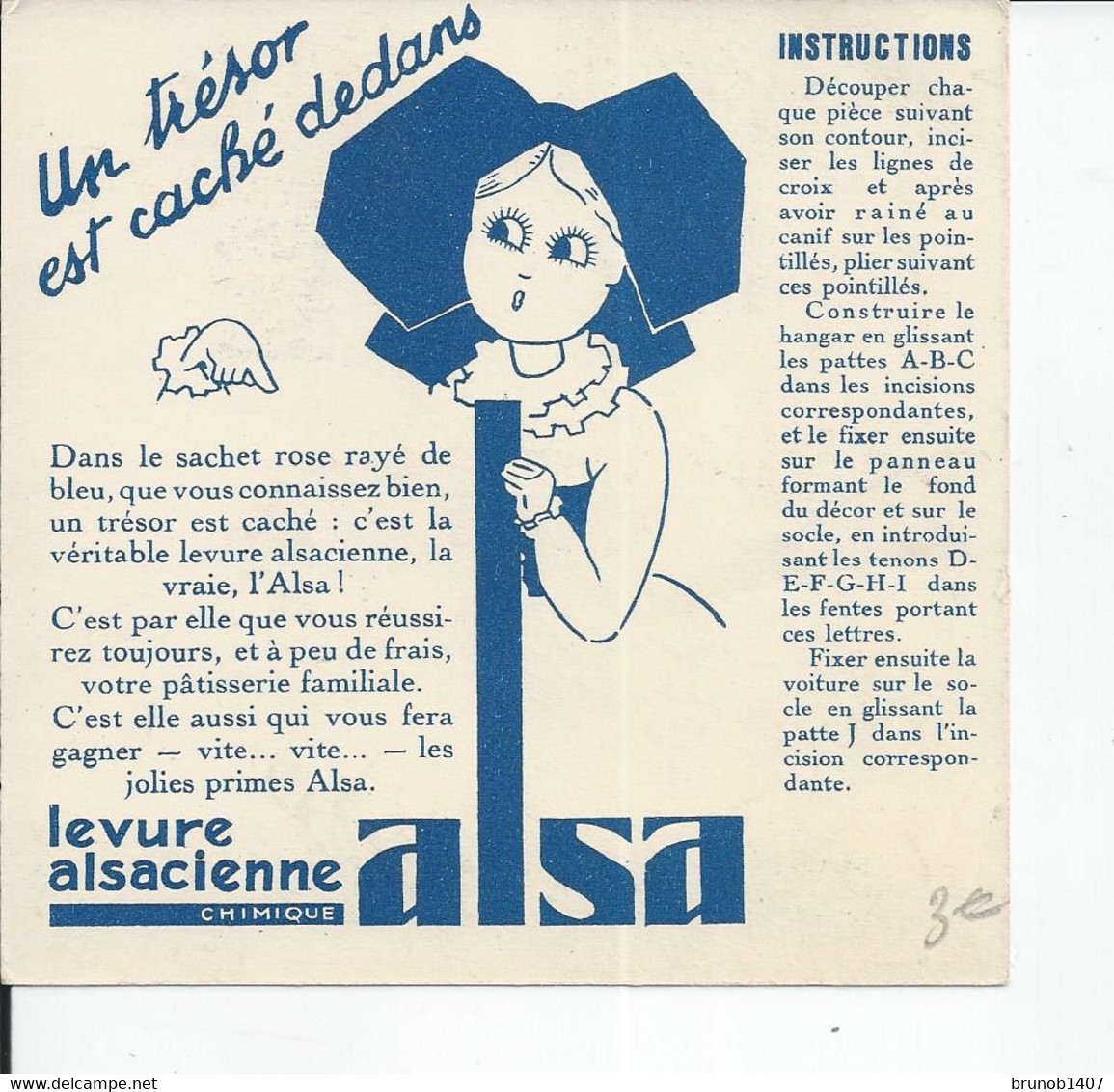 ALSA   Levure Alsacienne Petite Carte De 11,5 Cm Sur 11,5cm - Advertising