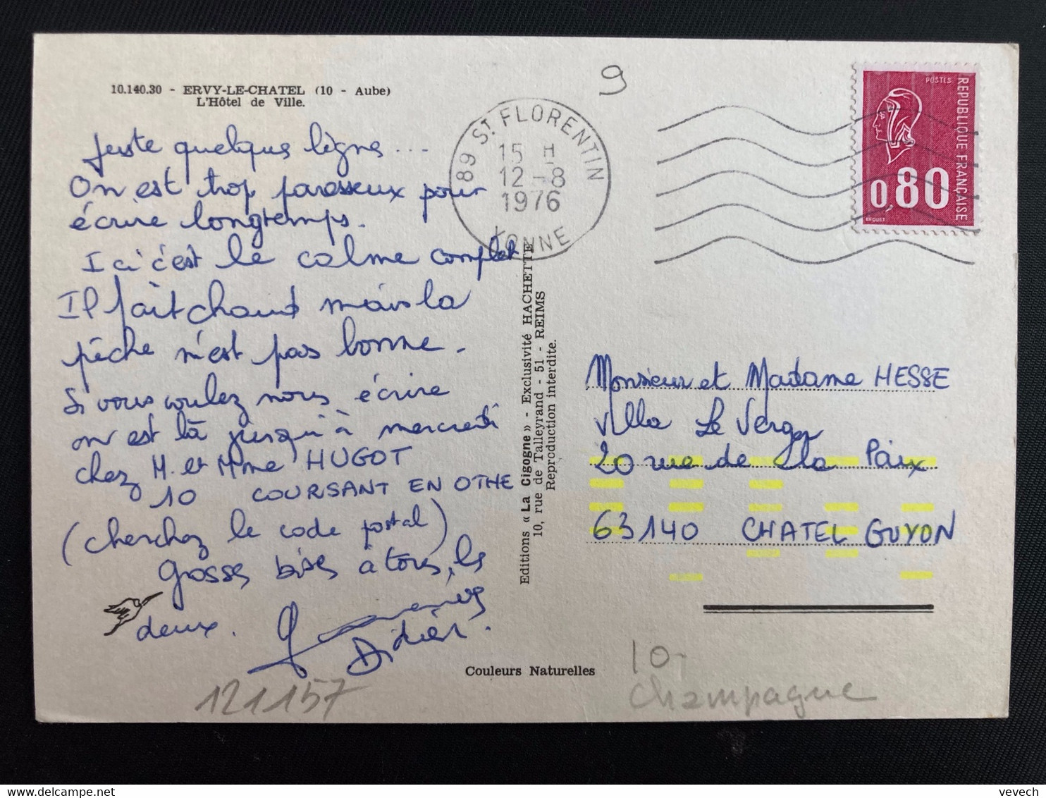 CP TP M. DE BEQUET 0,80 3BP OBL.MEC.12-8 1976 89 ST FLORENTIN + TRI INDEXATION BARRES JAUNES Marque à Sec 1 - Storia Postale