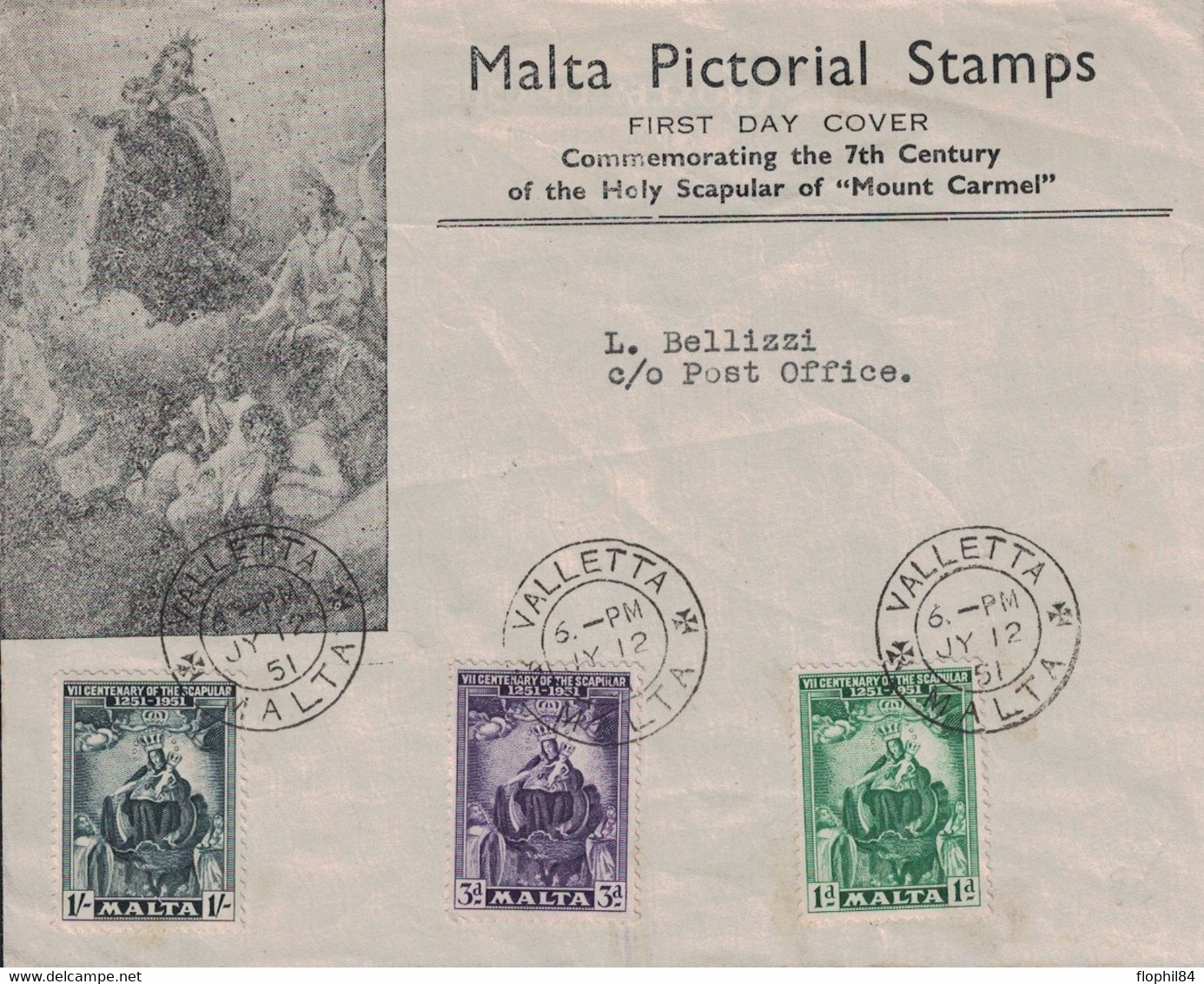 MALTE - VALLETTA - 1ER JOUR - FDC - SCAPULAR - LE 12 JUILLET 1951. - Malte