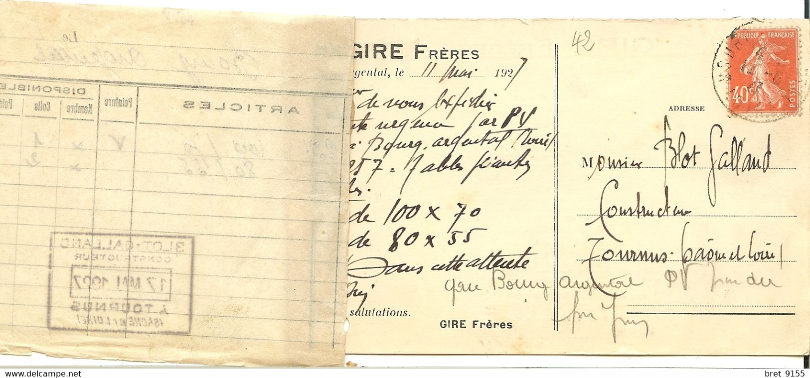 42 BOURG ARGENTAL QUINCAILLERIE GIRE FRERES POMPES A BRAS AU MOTEUR COMMANDE CHEZ BLOT GALLAND A TOURNUS - Bourg Argental