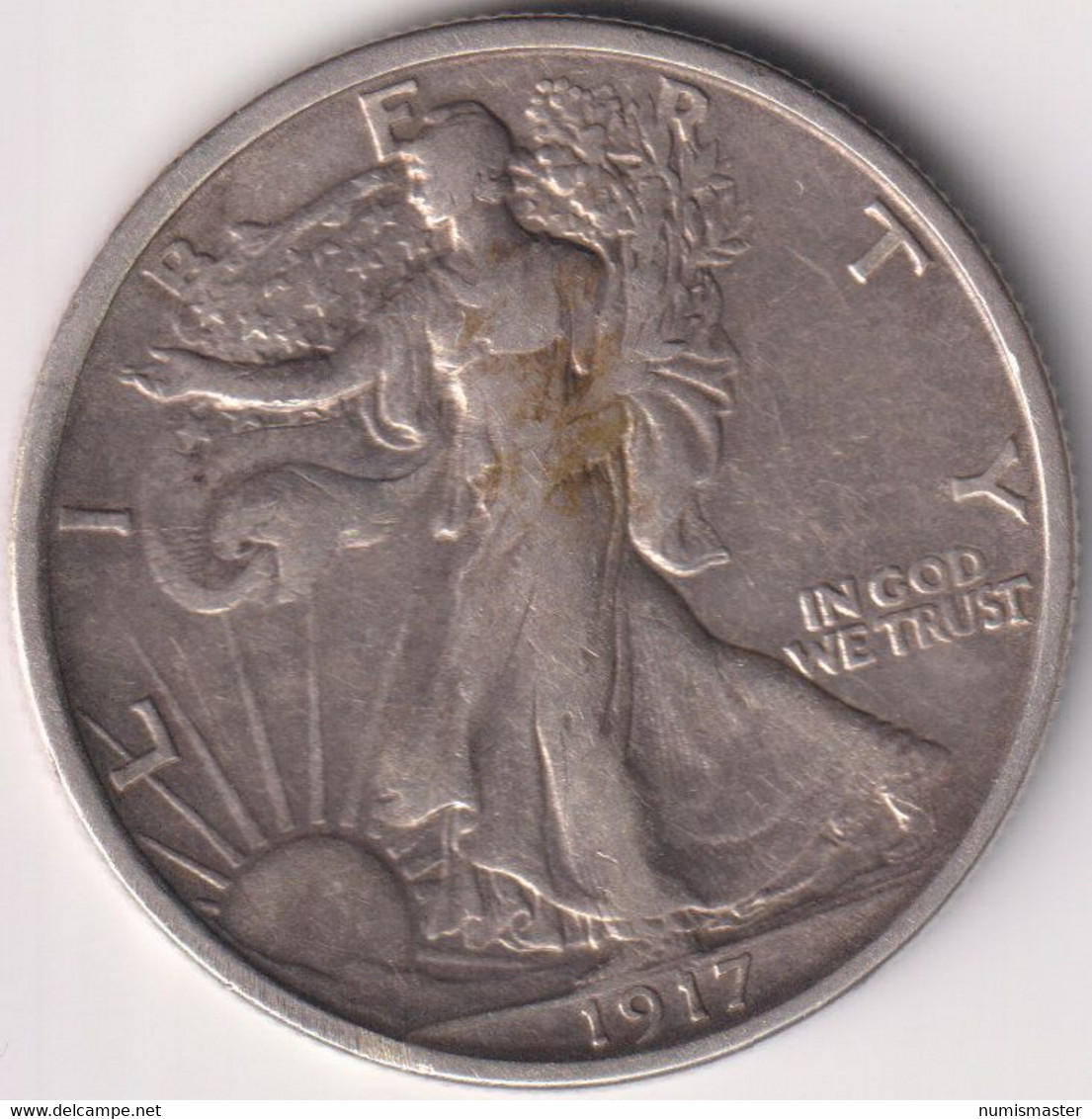 1917 S , WALKING LIBERTY HALF , REVERS MINT MARK - 1916-1947: Liberty Walking (Liberté Marchant)