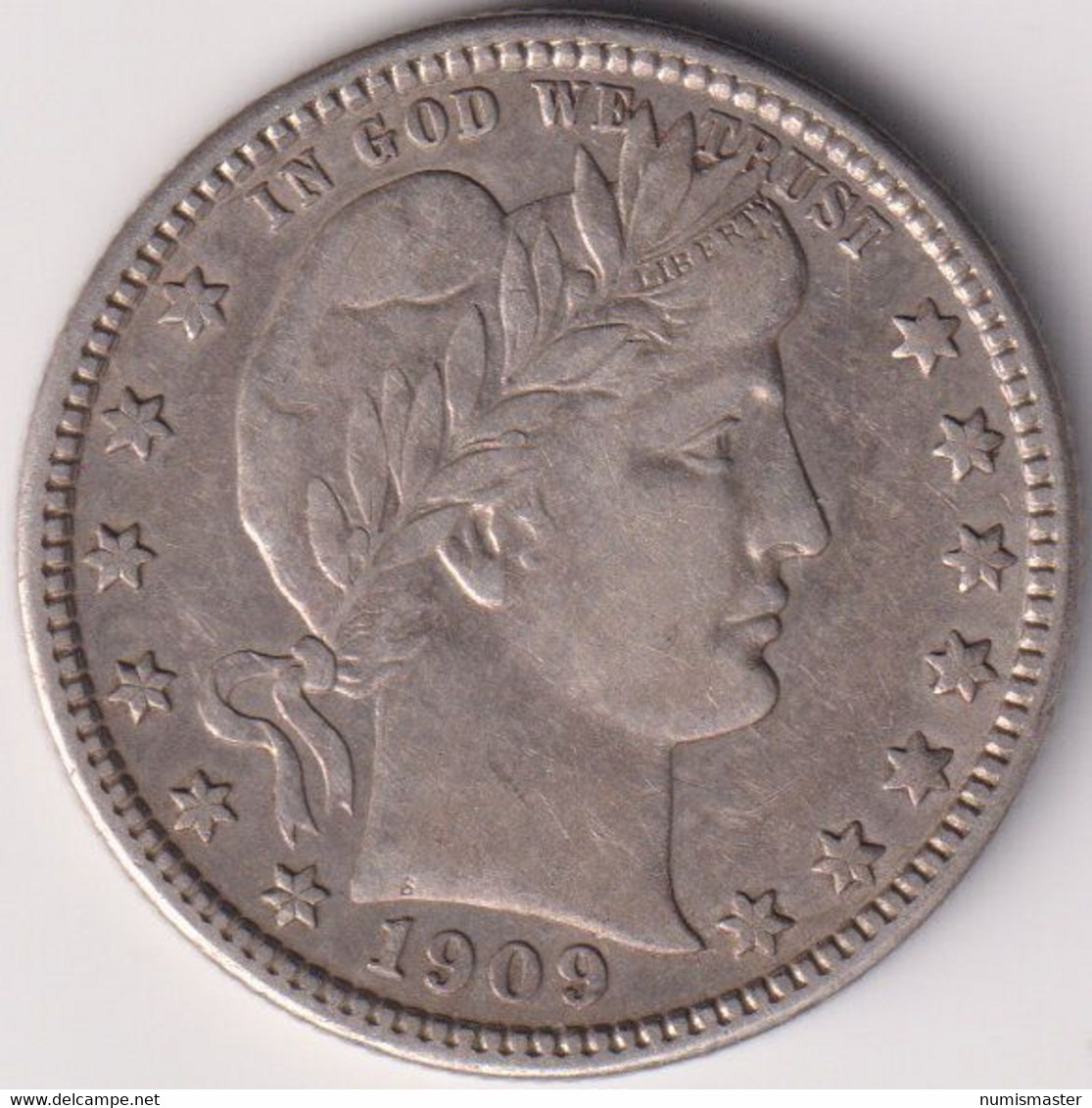 1909 D , BARBER QUARTER - 1892-1916: Barber