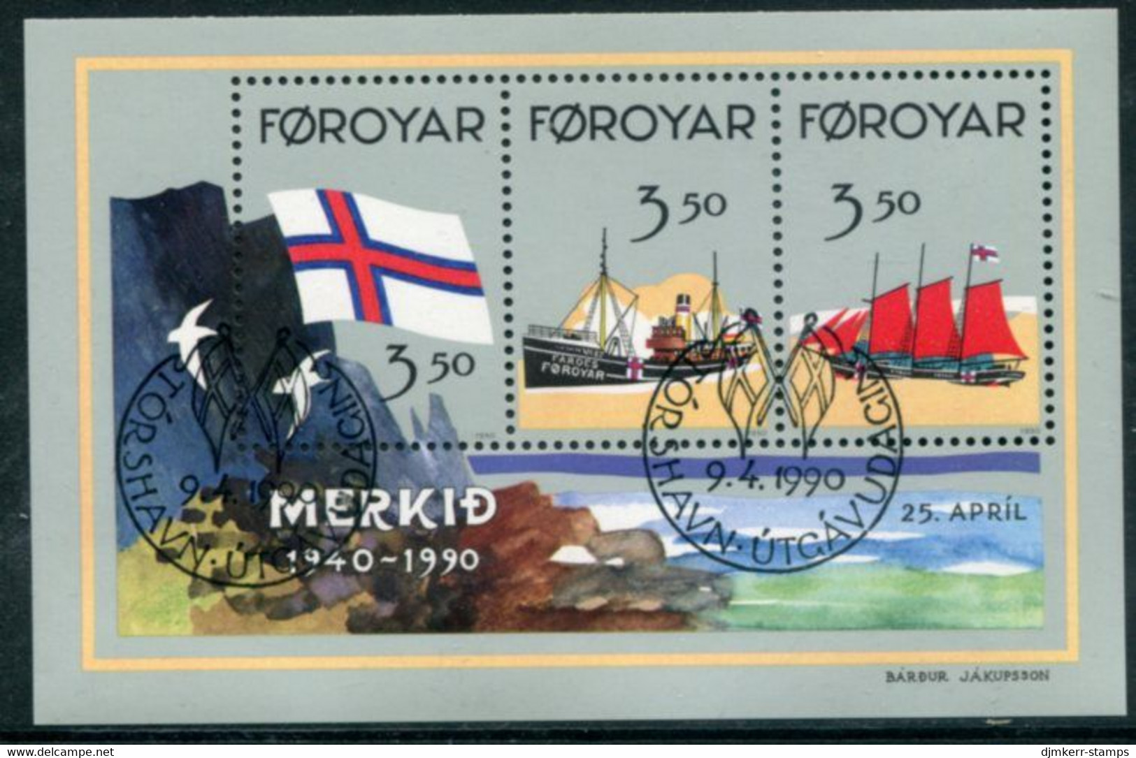 FAROE IS. 1990 Faeroese Flag Block Used.  Michel Block 4 - Islas Faeroes