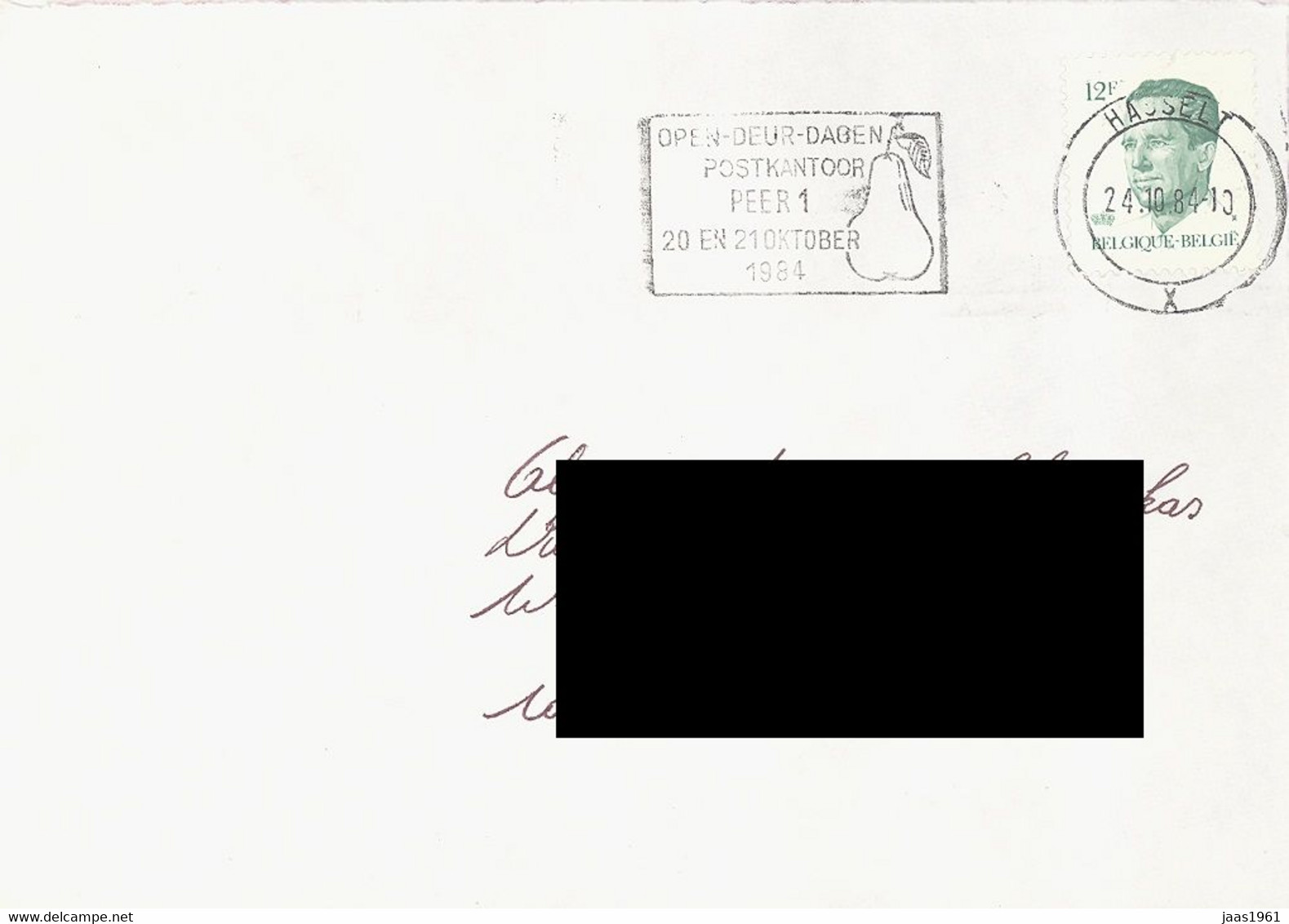 BELGIUM. POSTMARK. HASSELT 1984. PEAR - Autres & Non Classés