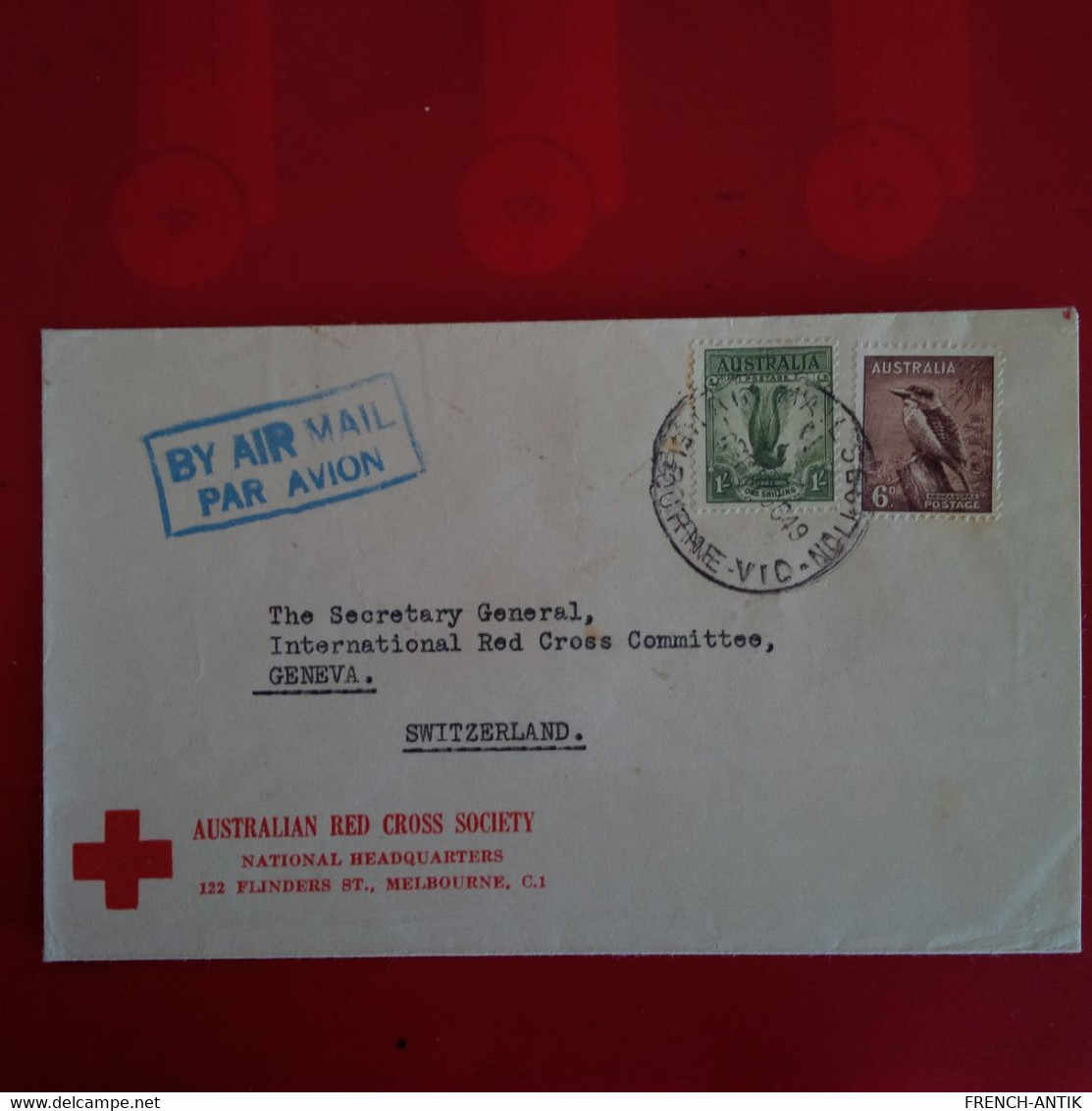 LETTRE AUSTRALIAN RED CROSS SOCIETY POUR GENEVA GENEVE PAR AVION - Postmark Collection