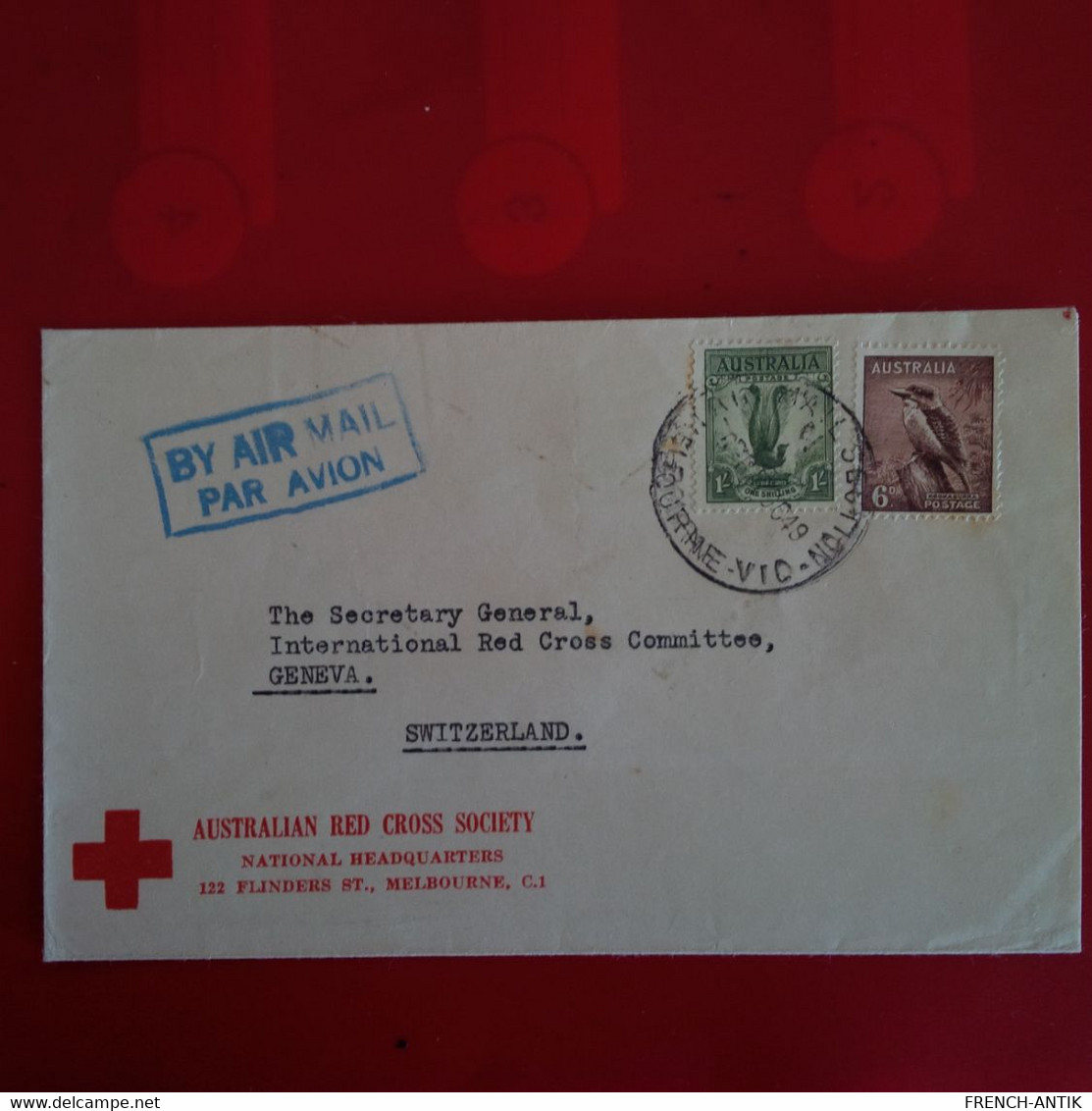 LETTRE AUSTRALIAN RED CROSS SOCIETY POUR GENEVA GENEVE PAR AVION - Marcofilie