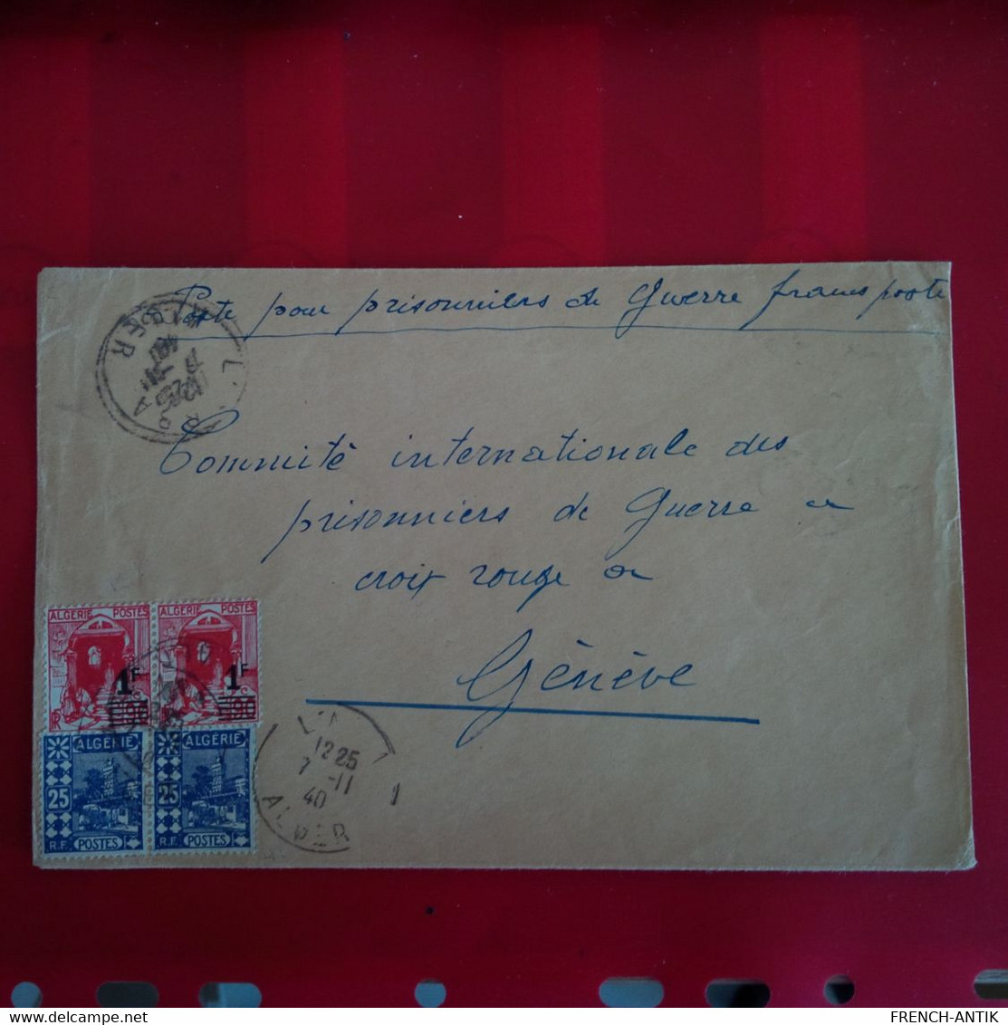 LETTRE ALGERIE ALGER POUR GENEVE POSTE POUR PRISONNIERS DE GUERRE DEUX PAIRE DONT UNE AVEC SURCHARGE 1940 - Covers & Documents