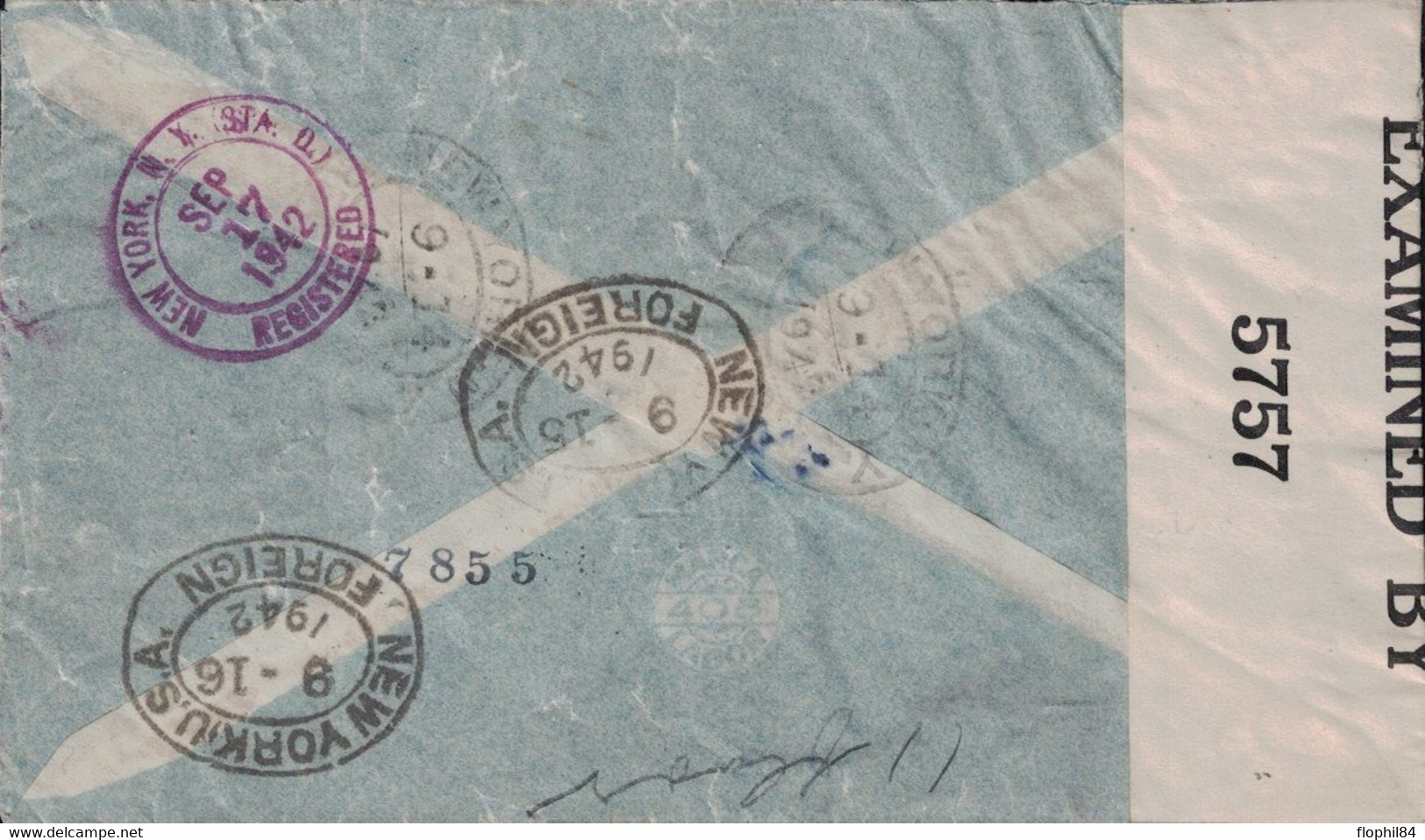 ARGENTINE - LETTRE DE BUENOS AIRES AERIENNE POUR NEW-YORK USA - LE 17-9-1942 - CENSURE EXAMINED BY 5757. - Storia Postale