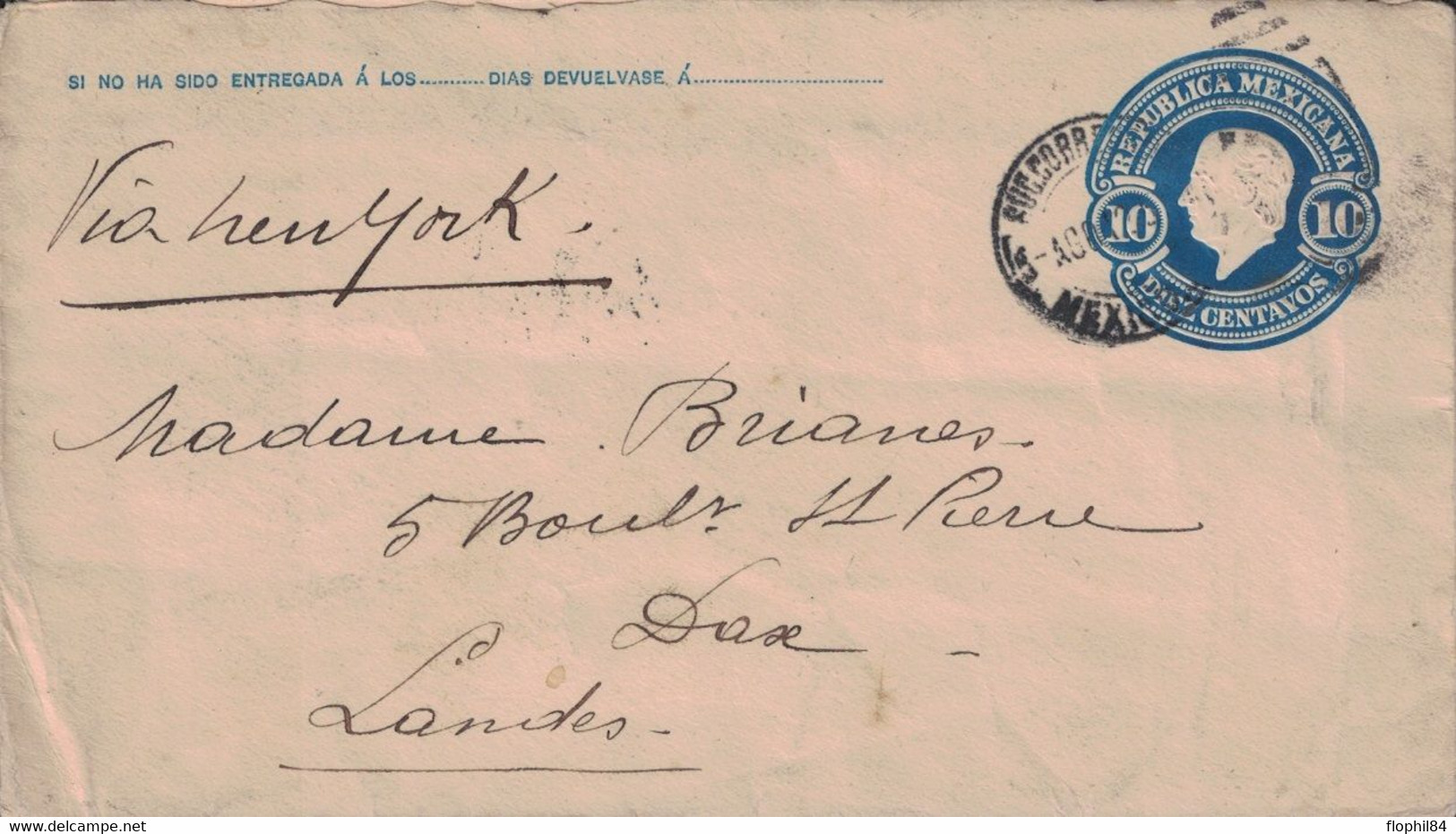 MEXIQUE - ENTIER POSTAL POUR LA FRANCE VIA NEW-YORK - LE 22-8-1912. - México