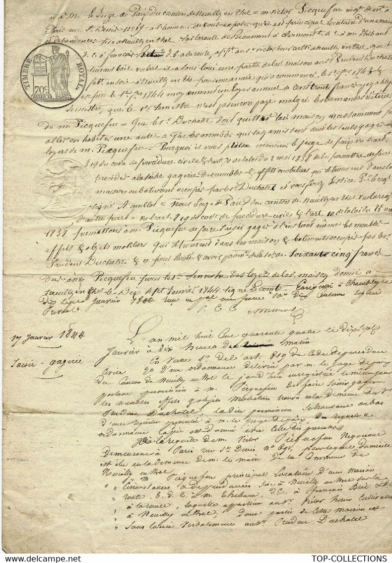 1844 MAISON NEUILLY EN THELLE Oise Picquefeu Fabricant De Soie à Paris  Hour Marchand Duchatel REQUETE Au JUGE DE PAIX - Manuscrits