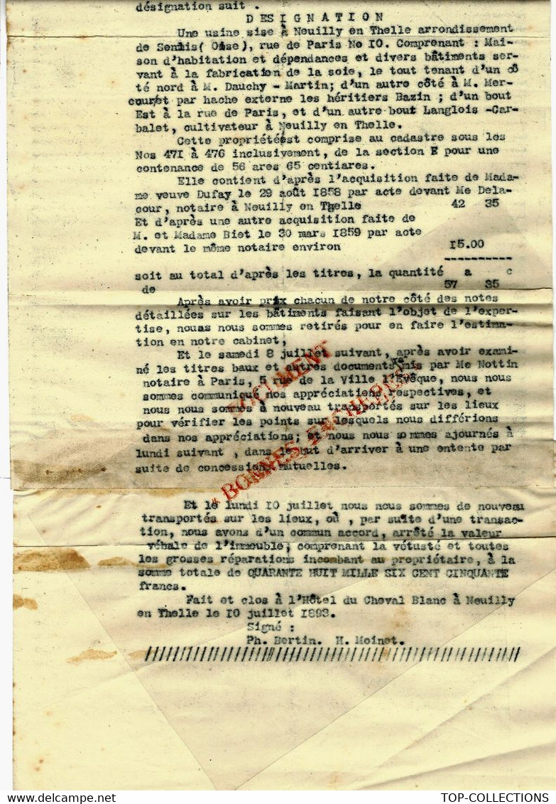 1893 ESTIMATION USINE De  FABRICATION DE SOIE à Neuilly En Thelle Oise Héritiers Picquefeu EXPERTISE APRES DECES - Manuscrits