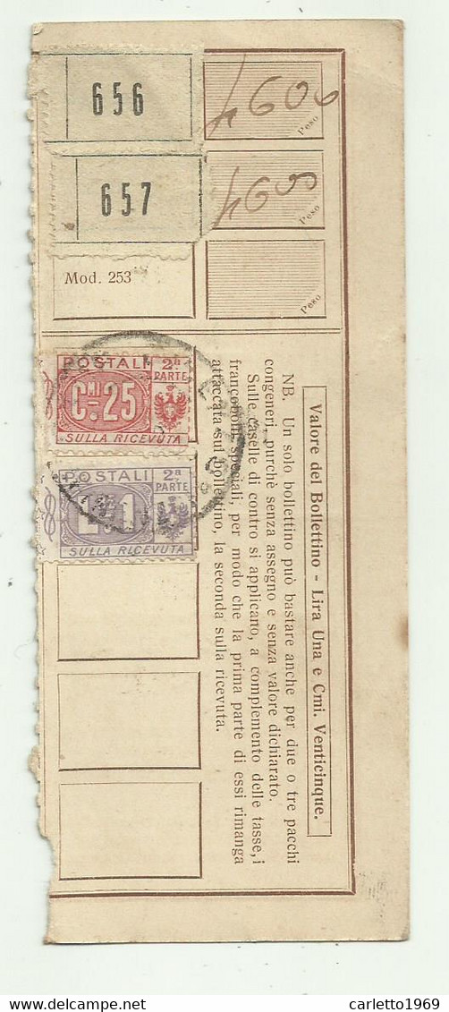 RICEVUTA PACCHI LIRE 1 E  CENT. 25  DA DOTTIKON ( SUISSE )   PER CAMPI BISENZIO 1925 - Paquetes Postales