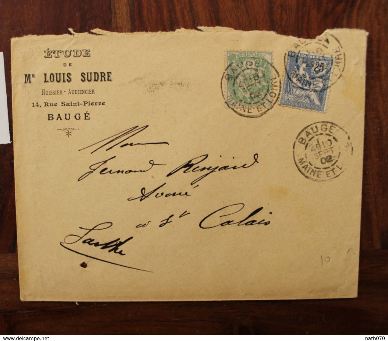 1902 Baugé St Calais Maine Et Loire Cover Etude De Maitre Louis Sudre Sarthe - Cartas & Documentos