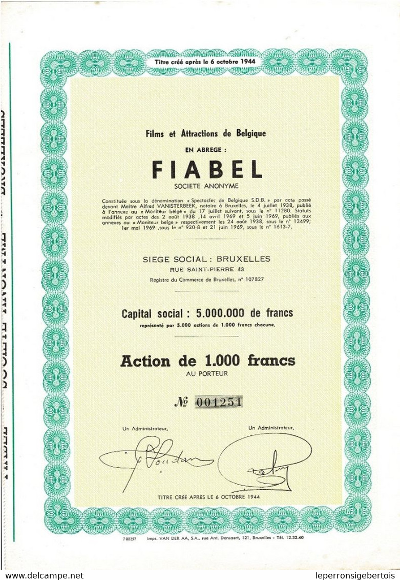 - Titre De 1969 - Films Et Attactions De Belgique - FIABEL - - Cinéma & Théatre