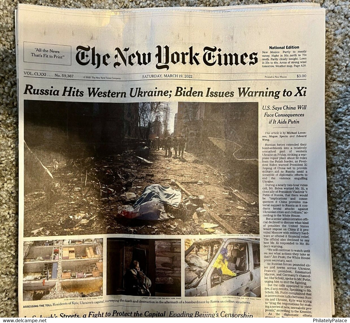 THE NEW YORK TIMES - March 19 2022 - USA, UKRAINE, CHINA, RUSSIA National Edition NEWSPAPER (**) RARE - Andere & Zonder Classificatie