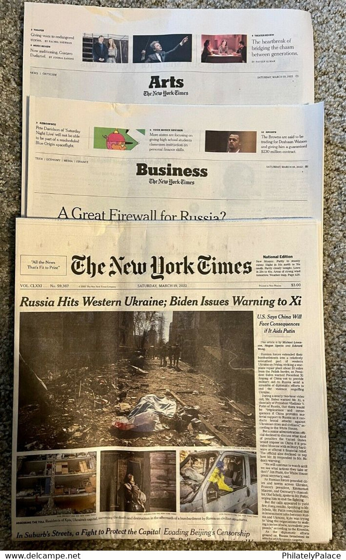 THE NEW YORK TIMES - March 19 2022 - USA, UKRAINE, CHINA, RUSSIA National Edition NEWSPAPER (**) RARE - Andere & Zonder Classificatie