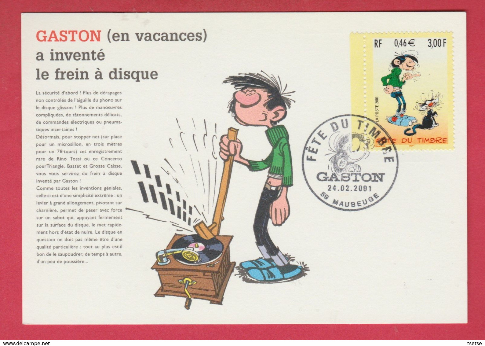 Gaston ( En Vacances ) / Franquin ... Timbre 1er Jour 2001 - Fumetti