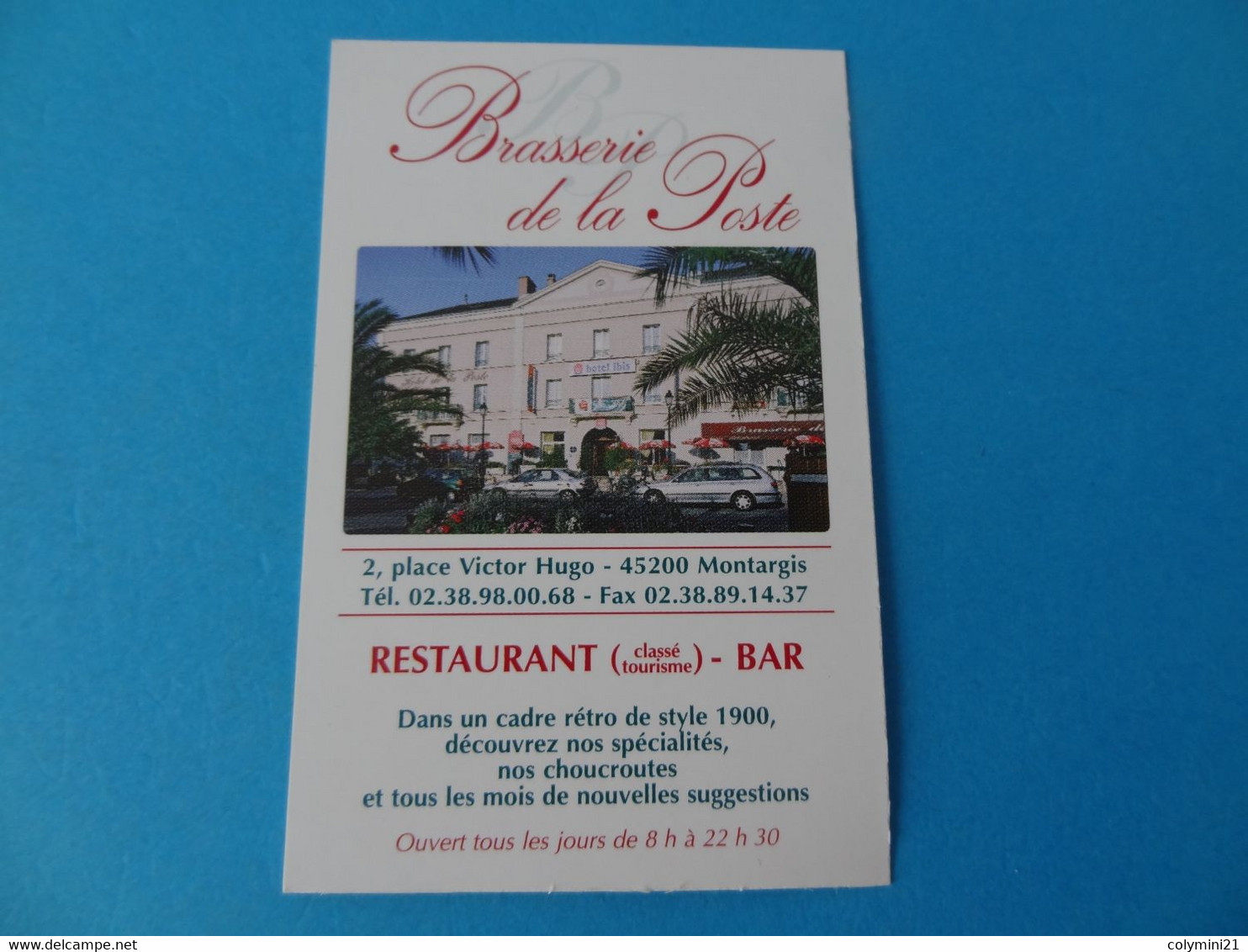 Carte De Visite Brasserie De La Poste 45 Montargis - Tarjetas De Visita