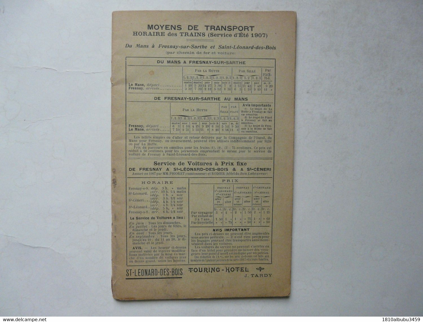 HORAIRE DES TRAINS 1907 - Europe