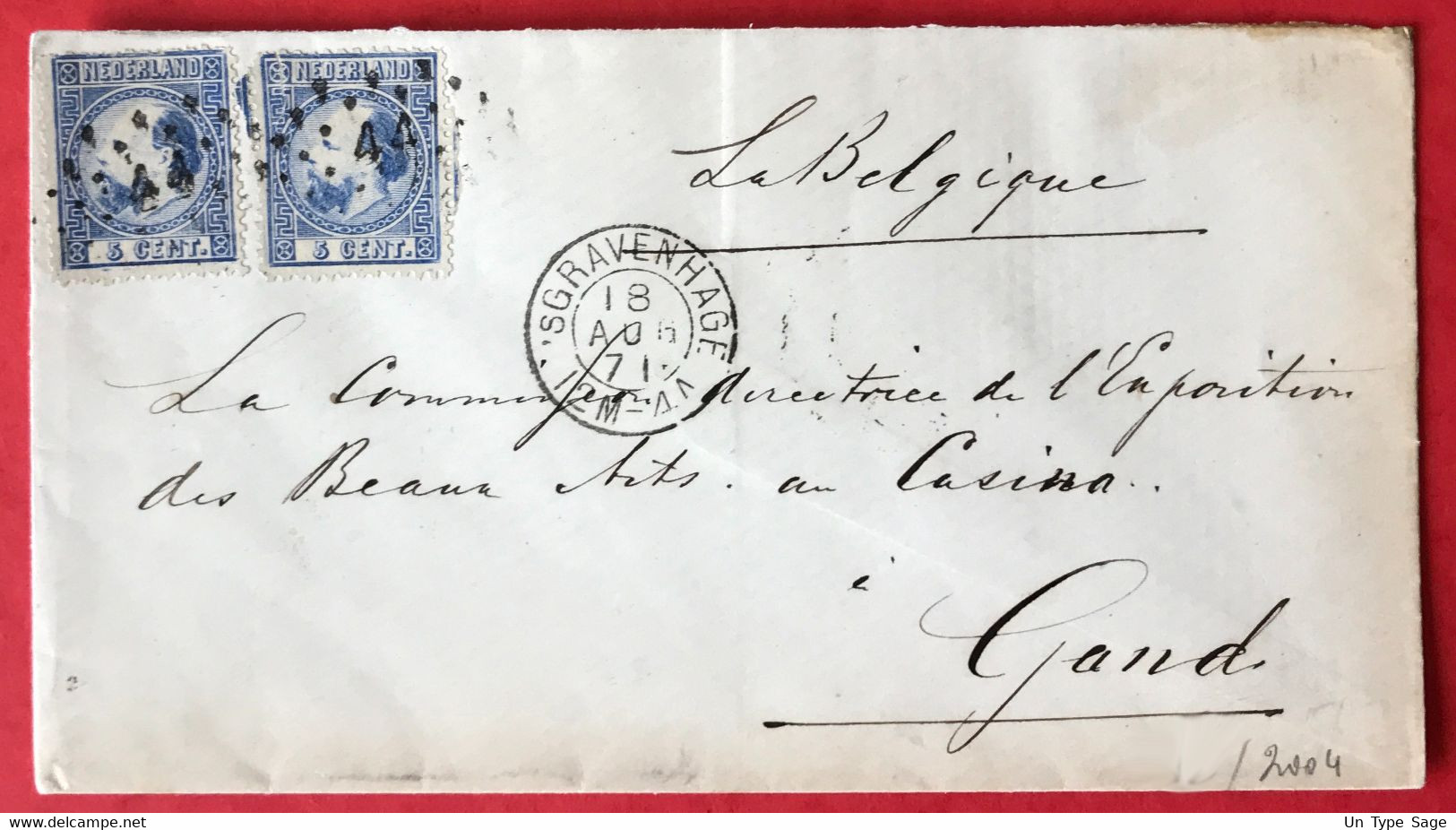 Pays-Bas N°19 (x2) Sur Lettre De Rotterdam 1871 Pour Gand, Belgique - (C004) - Brieven En Documenten