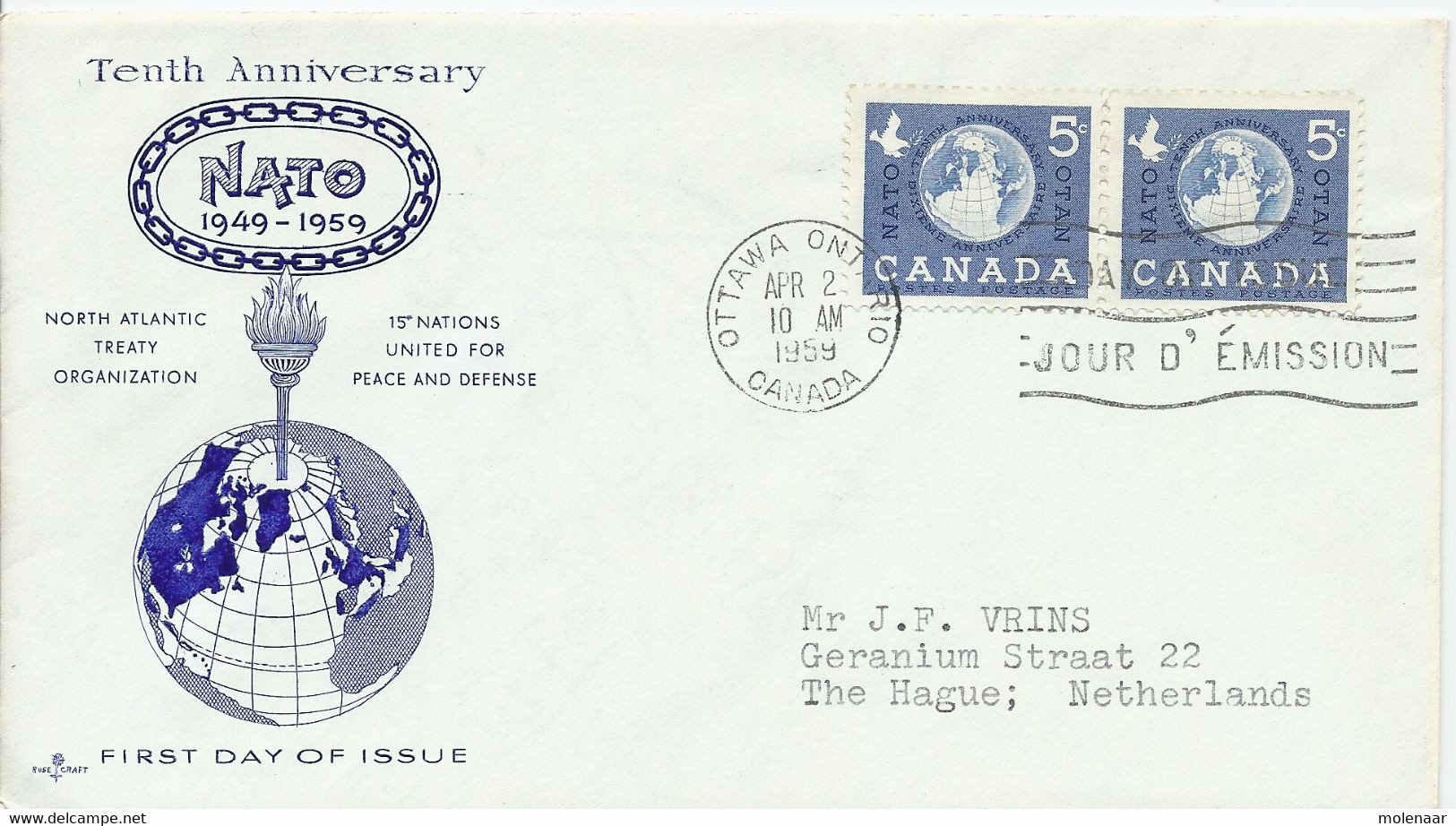 Canada Gelopen FDC  Tgv.  10 Jaar Nato (6025) - Storia Postale