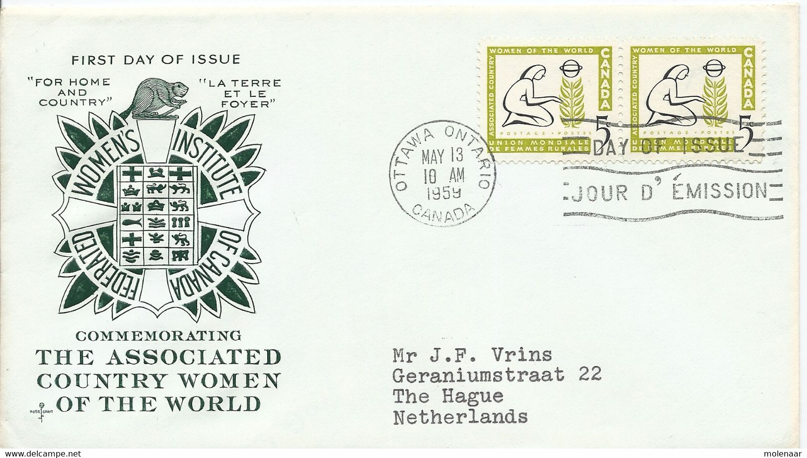 Canada Gelopen FDC  Tgv. Women's Institute Of Canada Federated (6027) - Briefe U. Dokumente