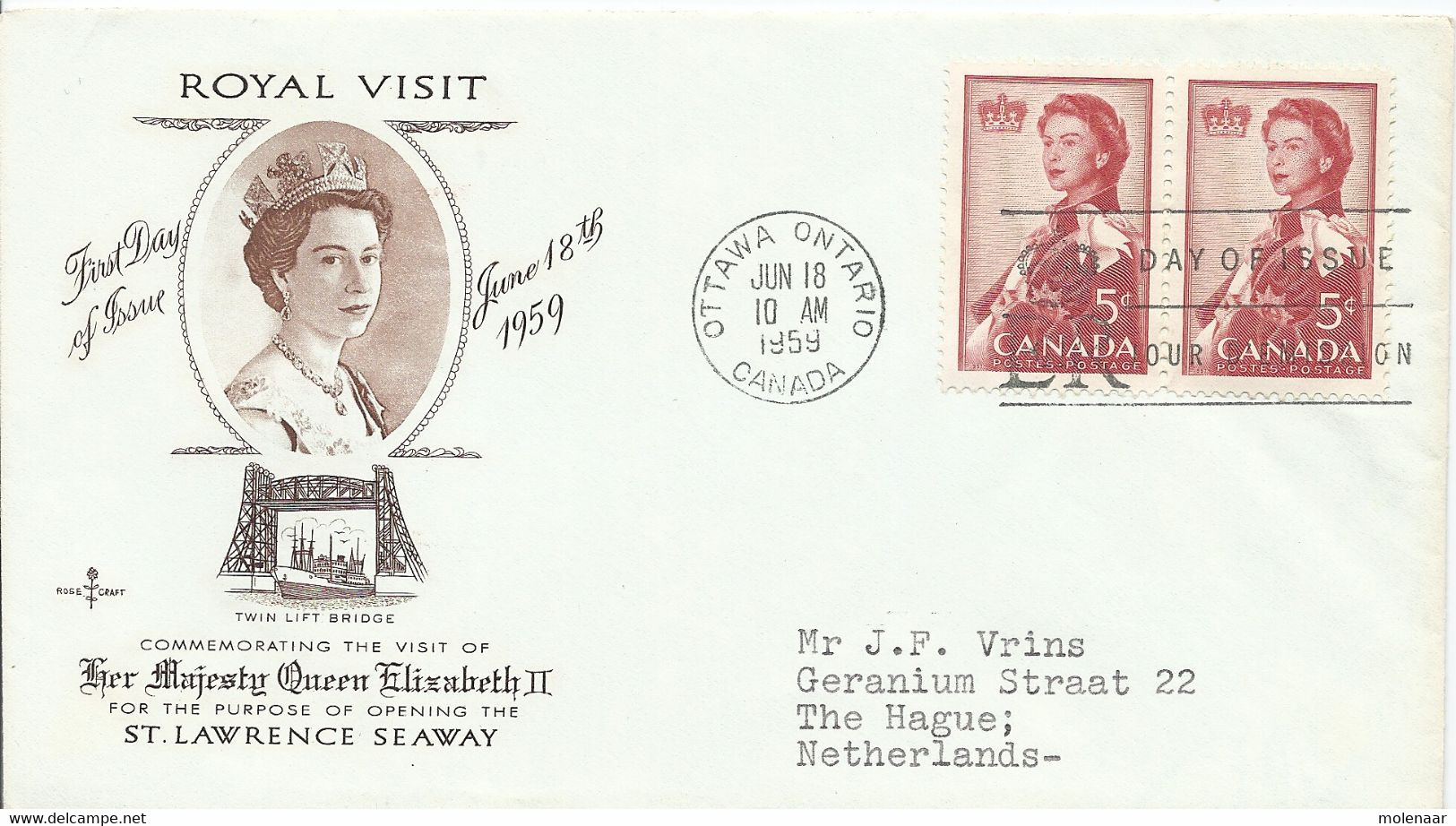 Canada Gelopen FDC Tgv. Opening The ST. Lawrence Seaway (6028) - Covers & Documents