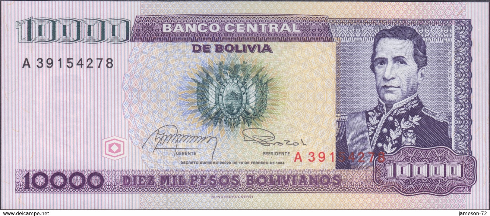 BOLIVIA - 10.000 Pesos Bolivianos D. 1984 P# 169 America Banknote - Edelweiss Coins - Bolivia