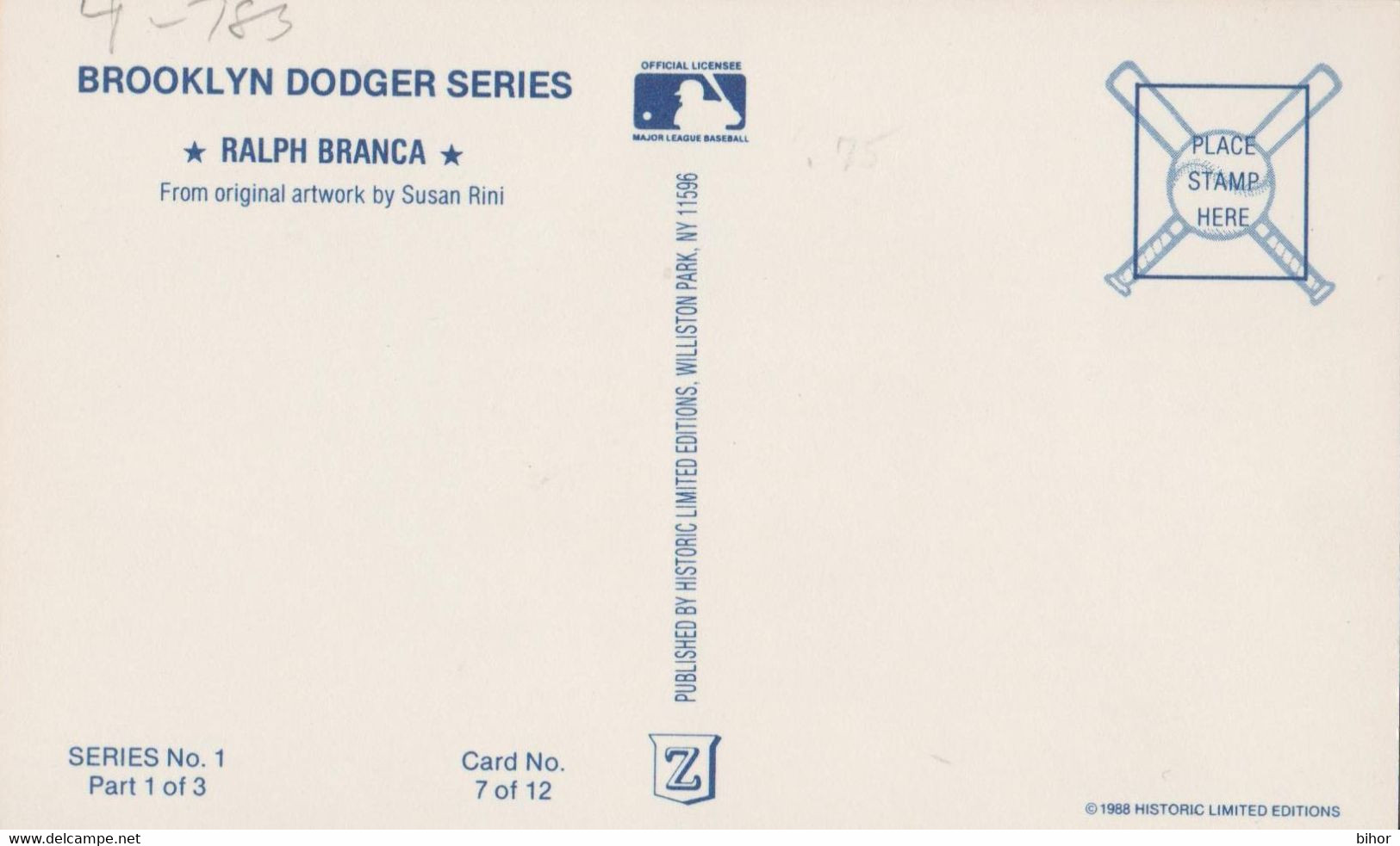 Ralph Branca / Baseball - Brooklyn Dodgers / Illustrateur Susan Rini - Honkbal