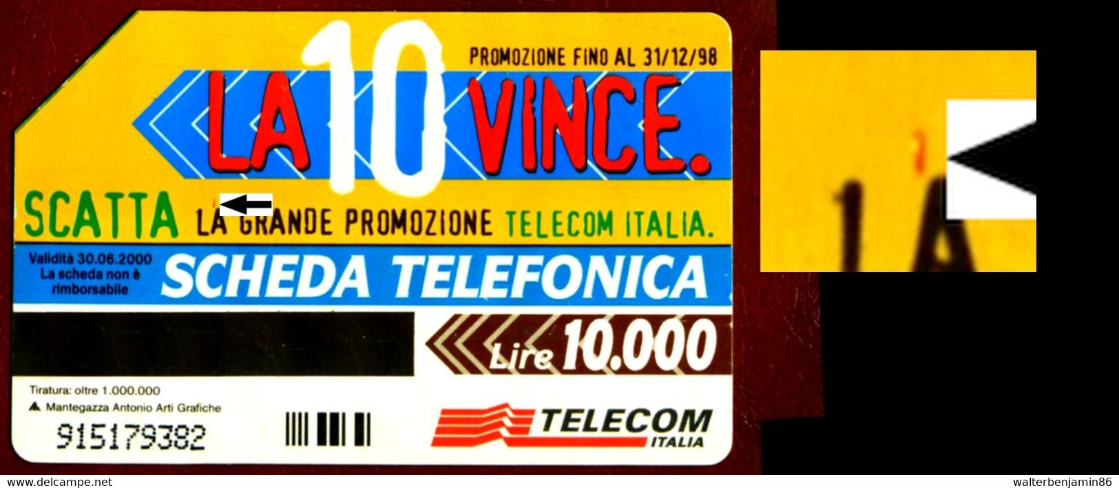 G 832 C&C 2907 SCHEDA USATA LA 10 VINCE ECCO I PREMI VARIANTE VIRGOLA ROSSA - Fouten & Varianten