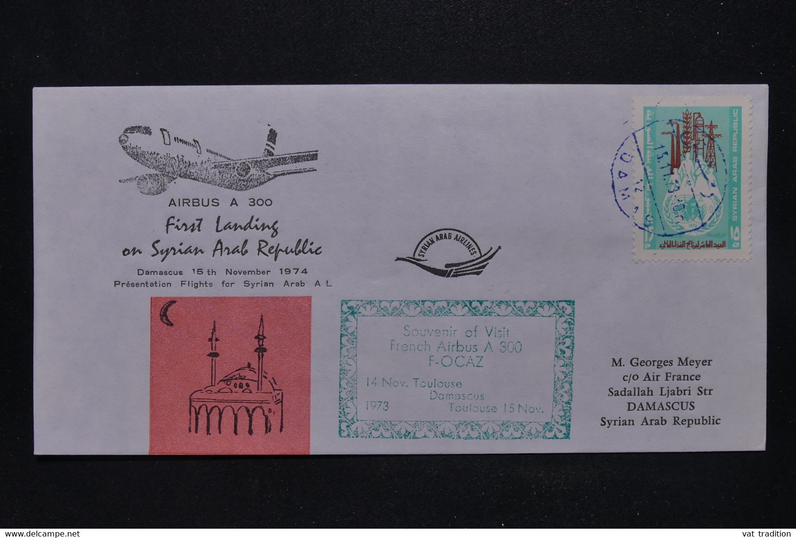 SYRIE - Enveloppe Souvenir Des Vols Démonstrations De L'Airbus A 300 En 1974 - L 119876 - Syrië