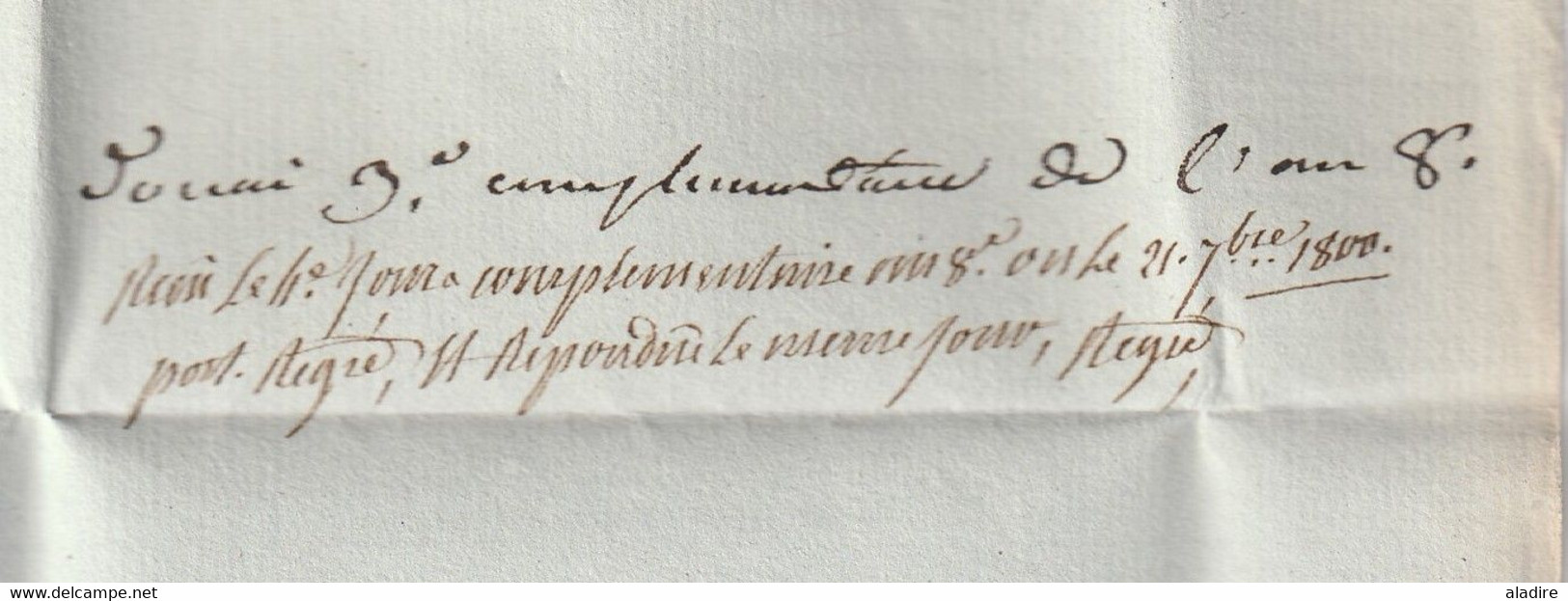 1800 - 3e jour complémentaire An 8 - Lettre pliée avec correspondance de DOUAY Douai en rouge vers LILLE - Taxe 4