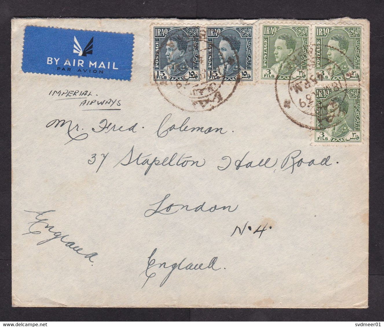 Iraq: Airmail Cover To UK, 1939, 5 Stamps, King, Via Imperial Airways, From RAF Military (minor Damage, See Scan) - Irak