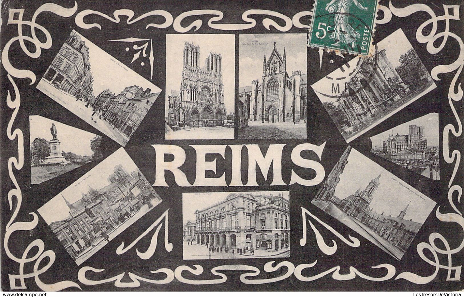 CPA REIMS - Carte Noir Et Blanc Multivue - Oblitéré En 1911 - Reims