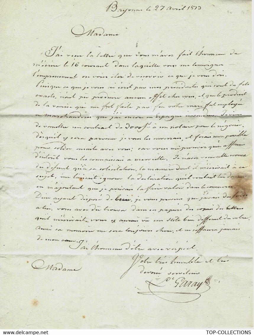 1813 NOBLESSE IMPERIALE VEUVE   FEREY BARONNE DE  ROSENGATH    LETTRE De Bayonne AMI DE LA FAMILLE &  NEGOCIANT V.TEXTE - Documents Historiques
