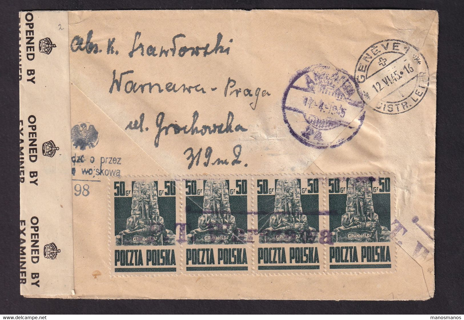 DDBB 633 - Enveloppe Recommandée WARSZAWA 1945 Vers Croix Rouge De GENEVE Suisse Via ANKARA - Censures Pologne Et UK - Vignette Della Liberazione