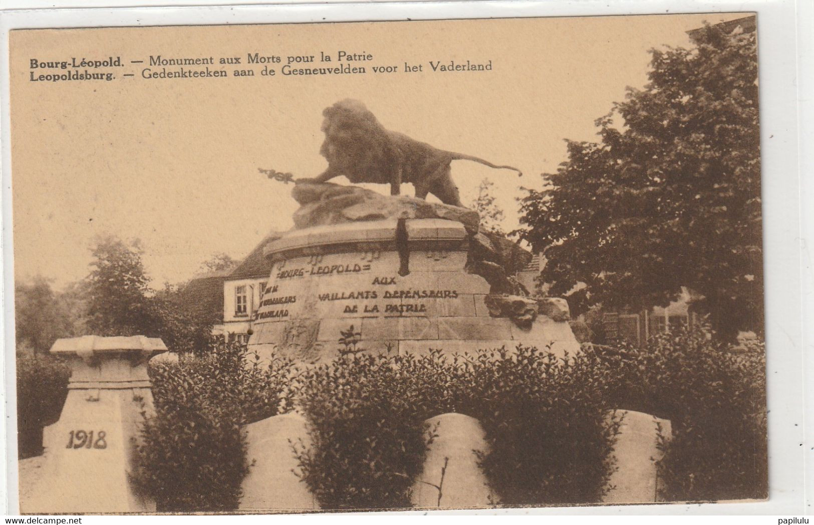 BELGIQUE 33 : Bourg Léopold Monument Aux Morts Pour La Patrie ( Lion ) édit. ? : - Leopoldsburg