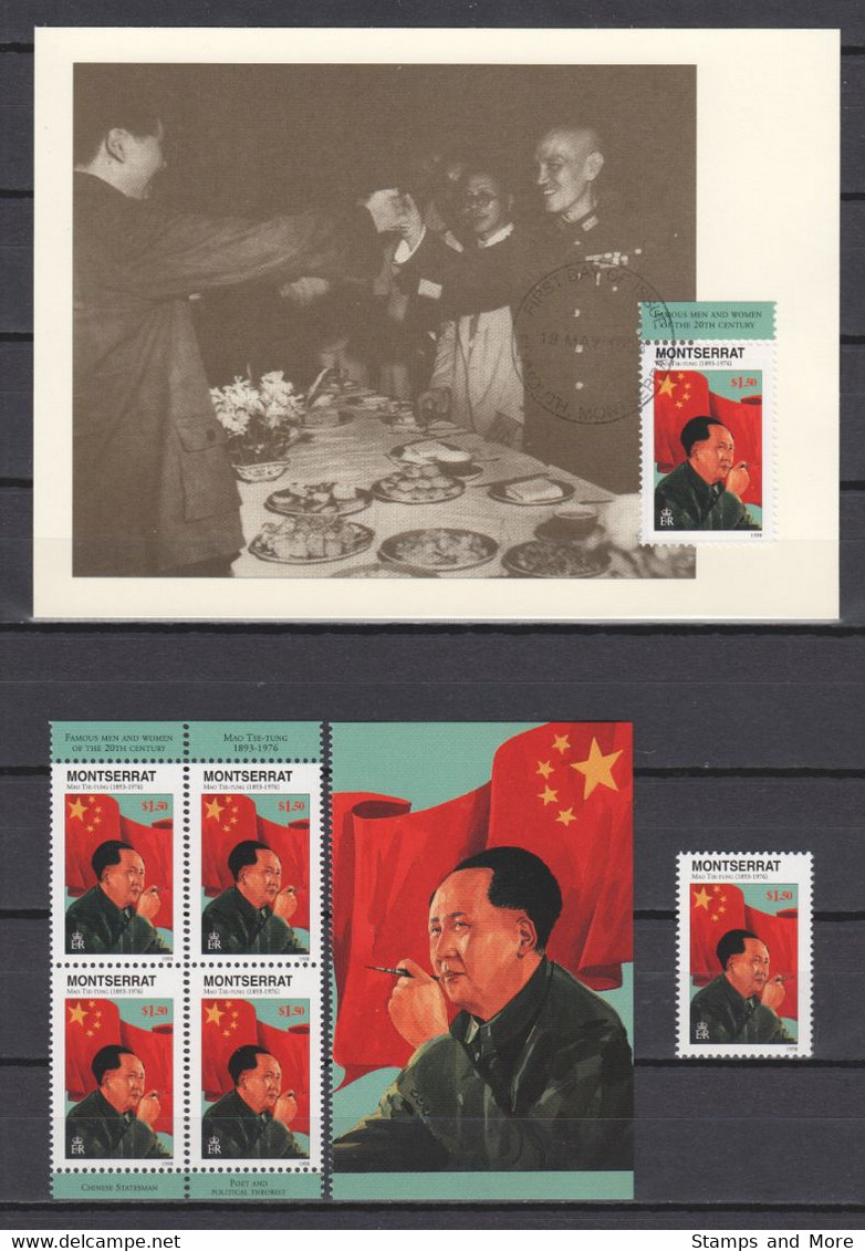 Montserrat 1998 Mi 1037 MNH + Special Photocard MAO ZEDONG - Mao Tse-Tung